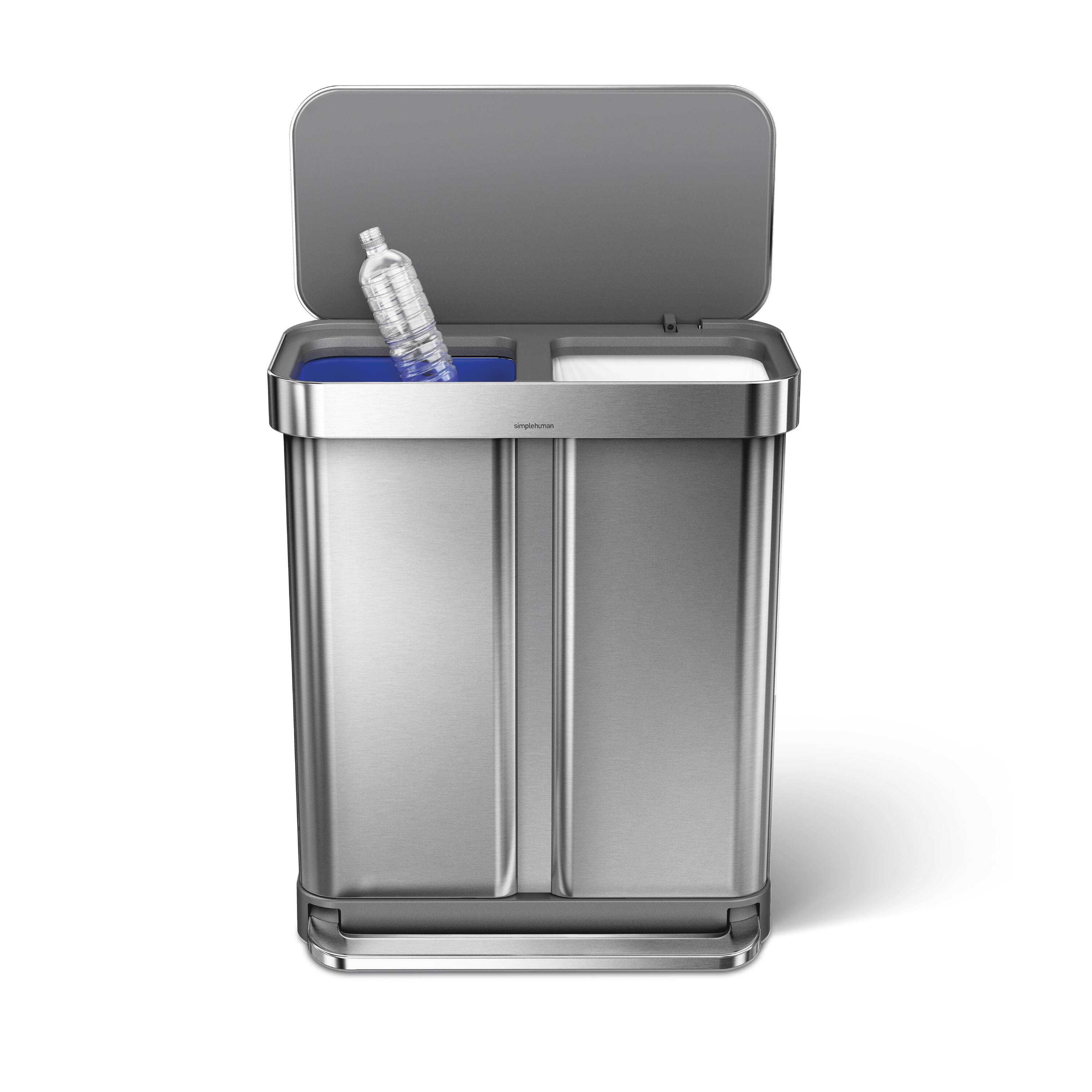 Alt View 1. simplehuman - 58L recycler rectangular step can, brushed stainless steel - Brushed.