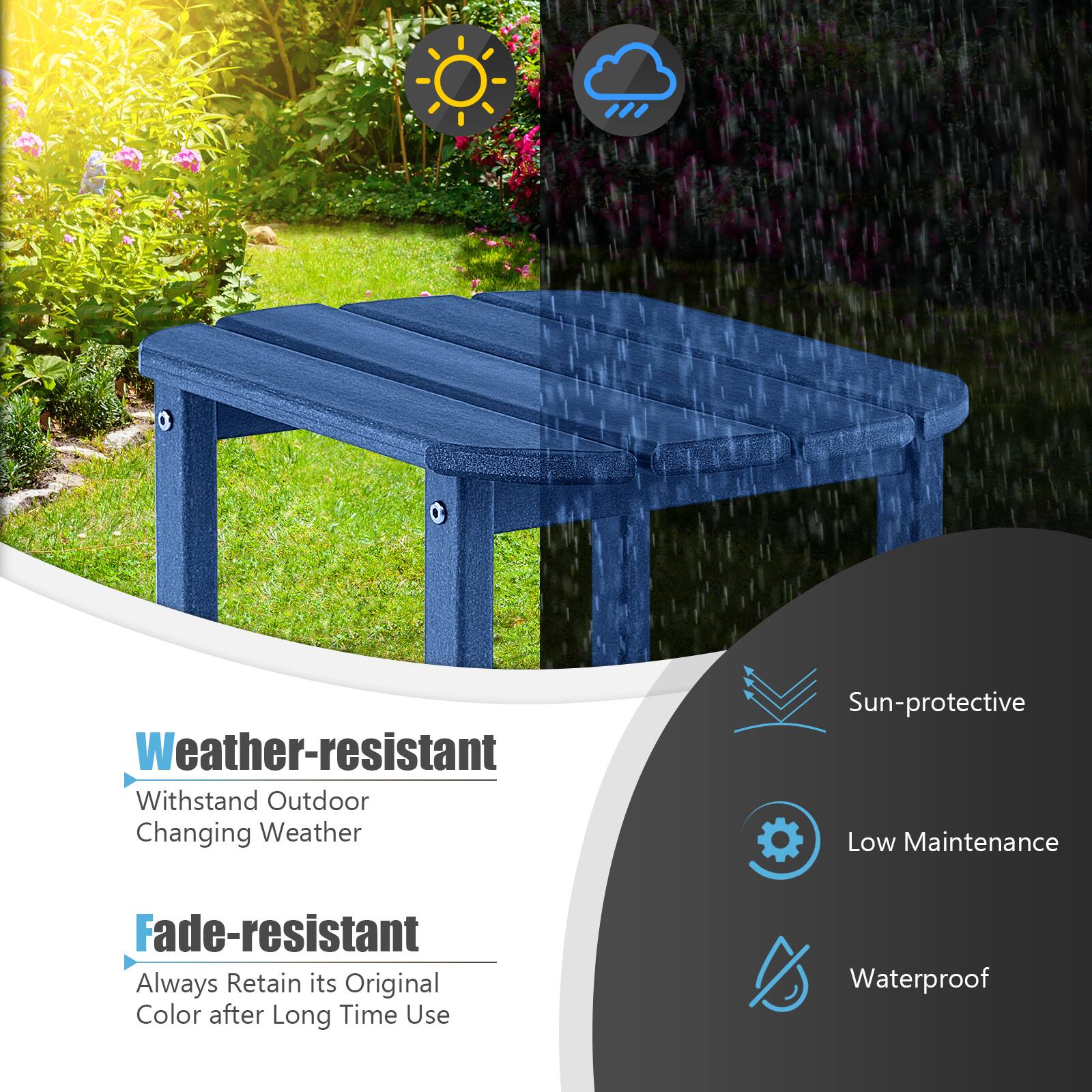 - Weather-resistant: Withstand Outdoor Changing Weather
- Fade-resistant: Always Retain its Original Color after Long Time Use
- Sun-protective
- Low Maintenance
- Waterproof