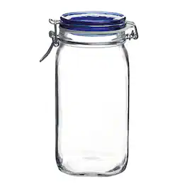 Bormioli Rocco - Fido Glass Storage Jar, Blue Lid Airtight Clamp Lock Canister 50.75 oz - Clear