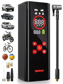 GOOLOO - AP150 Pro Tire Inflator, 12V Portable Air Compressor with Color LED Screen, 4X Faster Auto Shut-Off Pump for Car - RED,BLACK