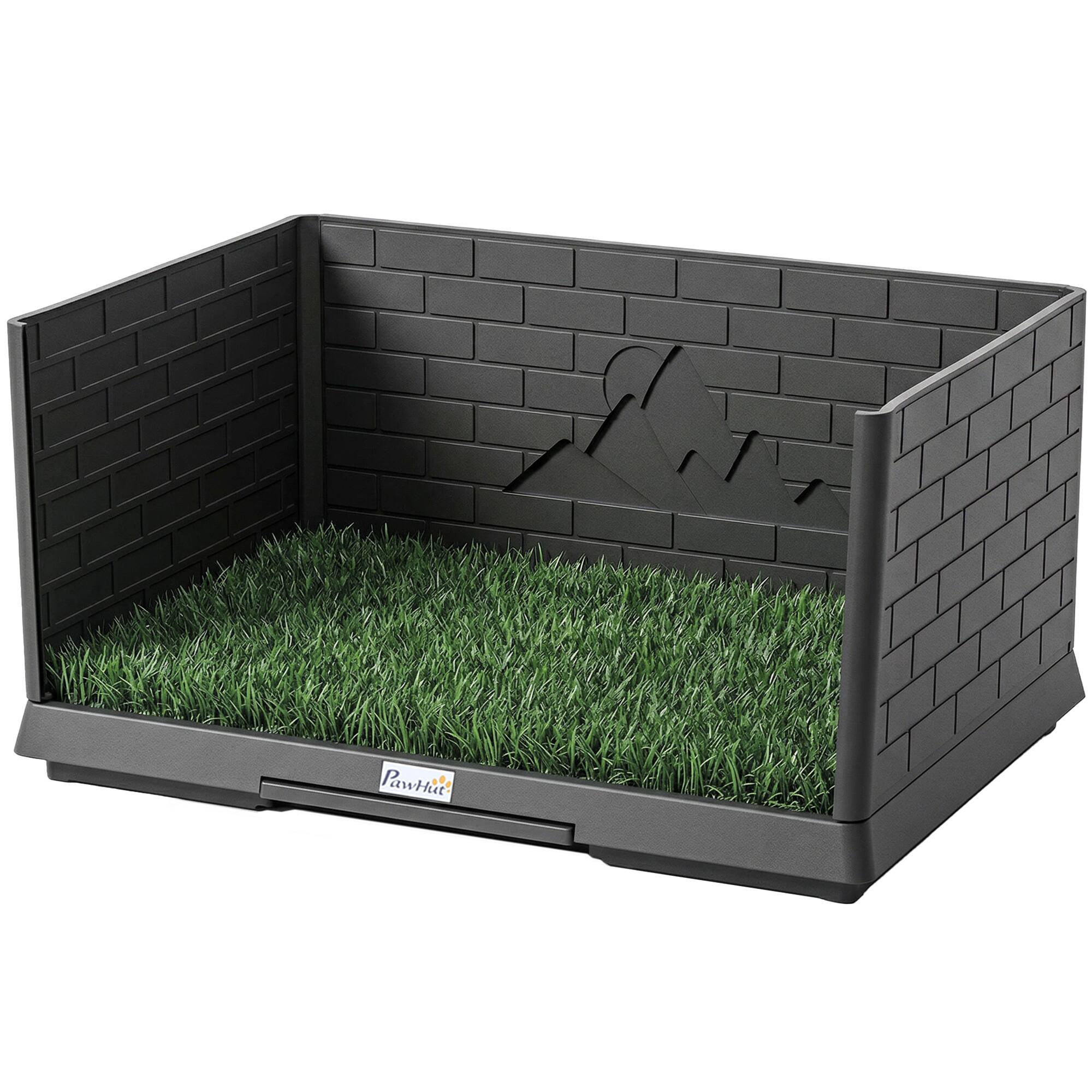 Front. Pawhut - Grass Pad with High Walls and Tray, Indoor Potty Tray for Puppy Training - Black.
