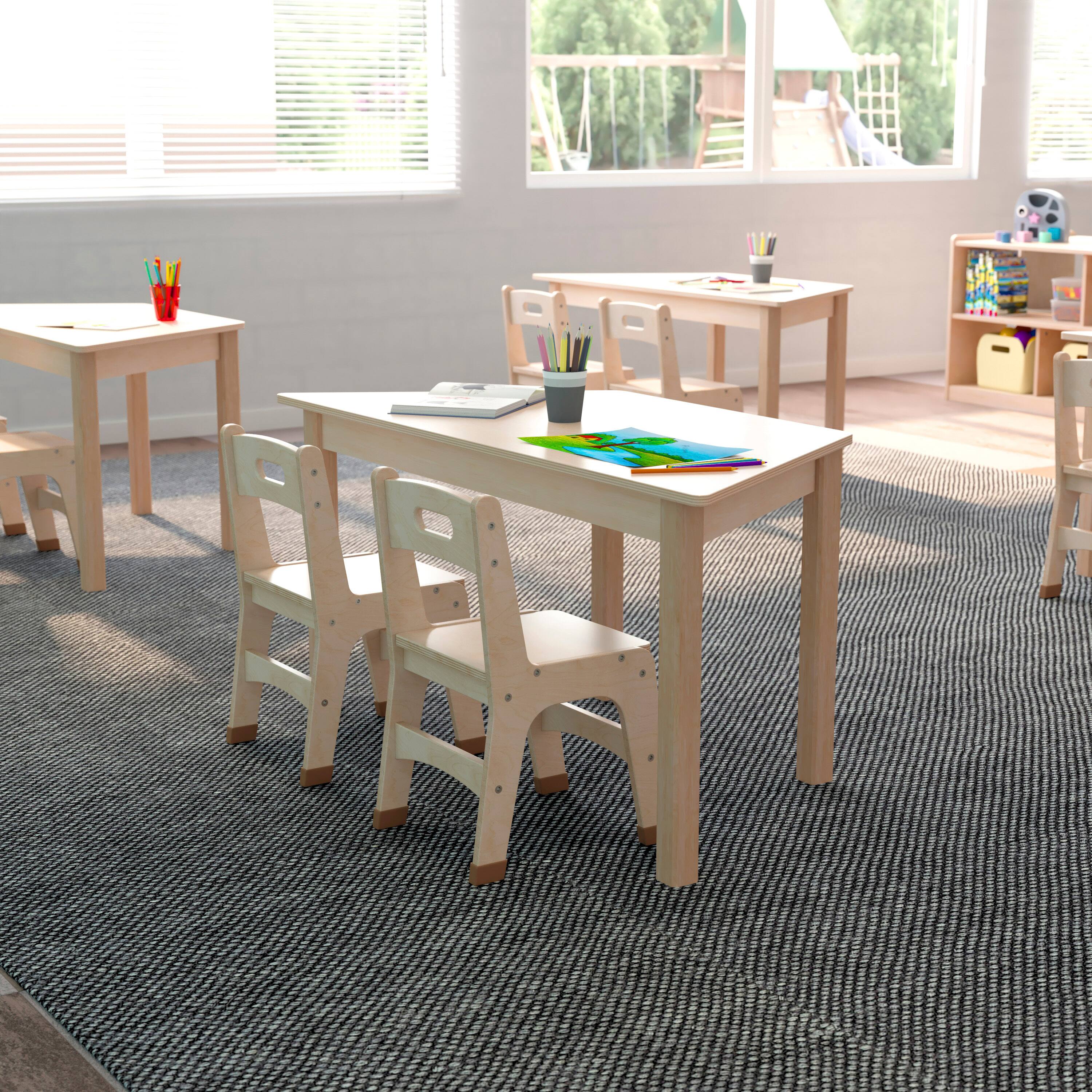 Alt View 2. Flash Furniture - Bright Beginnings Commercial Grade Wooden Trapezoid Preschool Classroom Activity Table, (20.75"W x 47.25"D x 21"H), Beec - Natural.