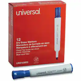 Universal - Dry Erase Marker Erasable Blue Ink Dry Glass Classroom Home Office 1 Dozen