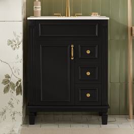 Loheer - 24 inch bathroom vanity with sink, small bathroom sink cabinet with 2 drawers - Black