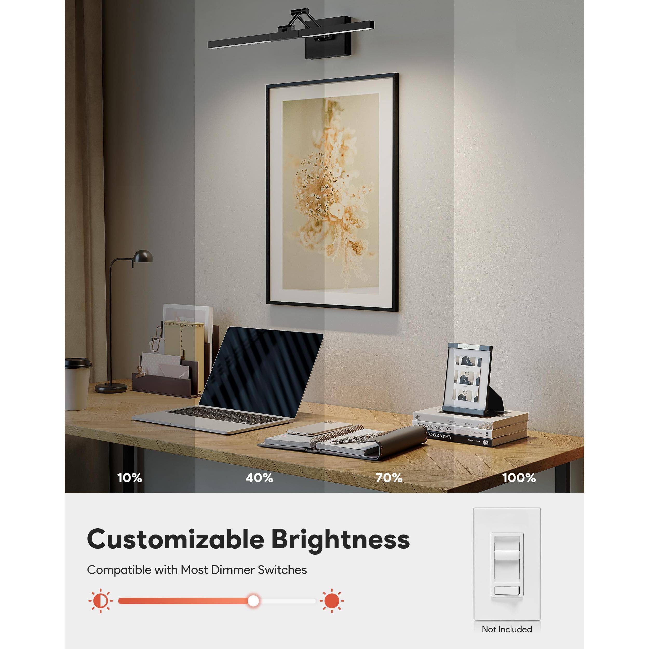 Customizable Brightness  
Compatible with Most Dimmer Switches (Not Included)  

10% 40% 70% 100%