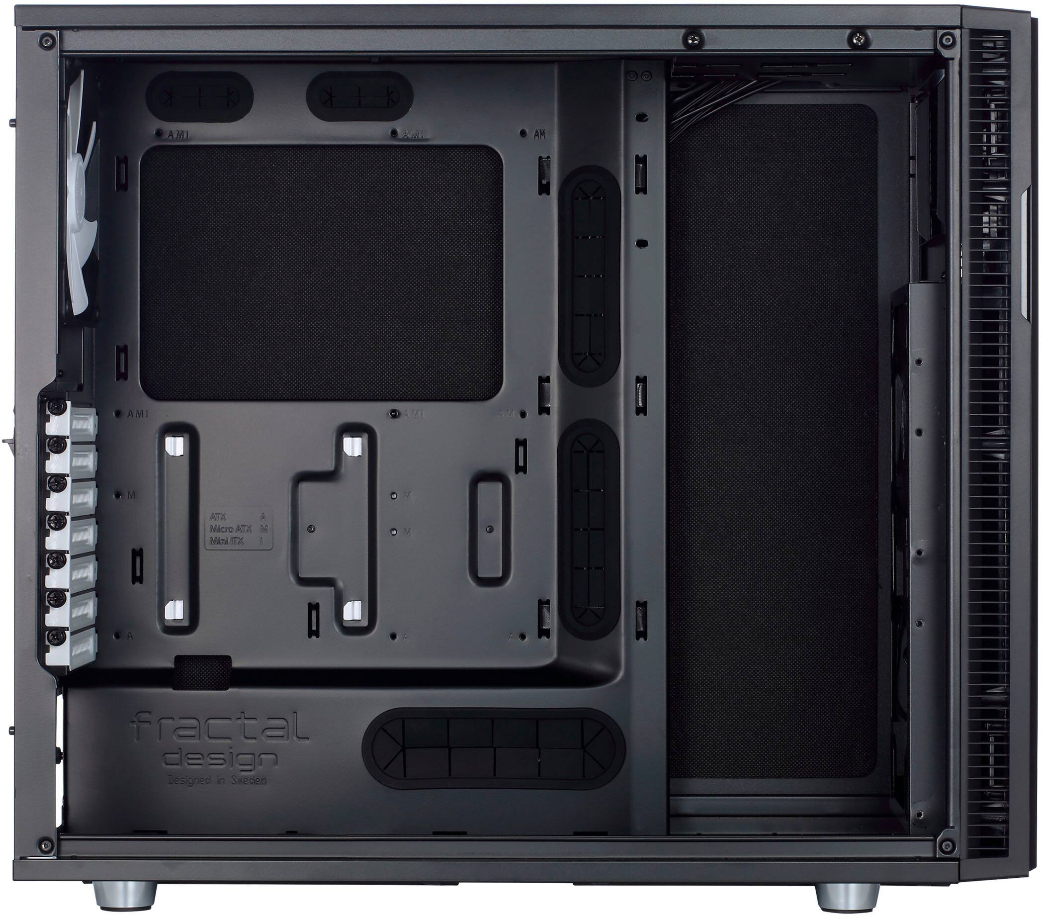 Fractal Design has designed a Saeden case that is black and silver in color. The case is a Micro ATX design, which is suitable for a wide range of computer components. The case features a black interior, which provides a sleek and modern look. The case is designed to be functional and aesthetically pleasing, making it an excellent choice for computer enthusiasts.