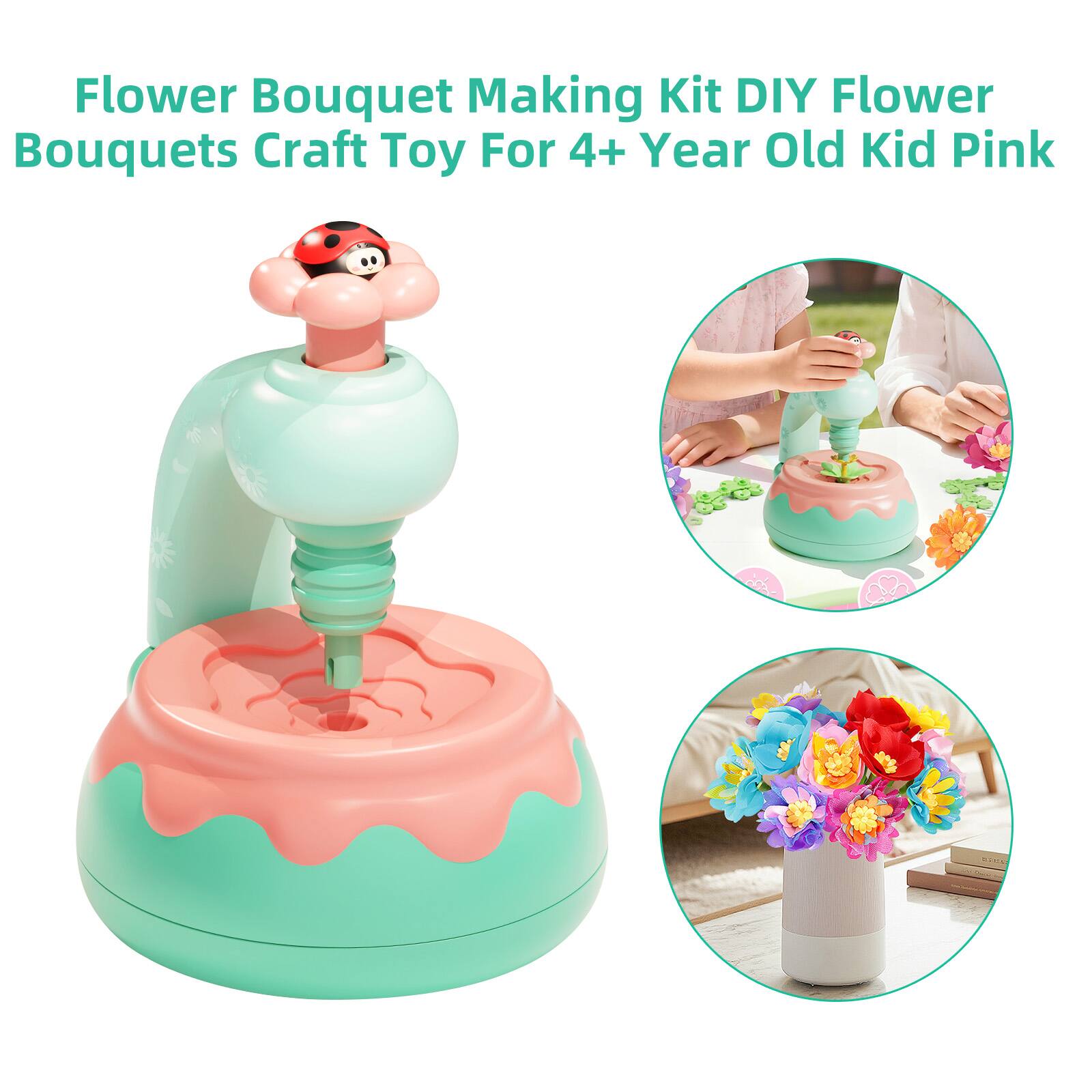Flower Bouquet Making Kit DIY Flower Bouquets Craft Toy For 4+ Year Old Kid Pink