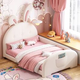 GOODSILO - Upholstered Twin Size Princess Bed with Unique Animal-Shaped Design and Platform Support - White
