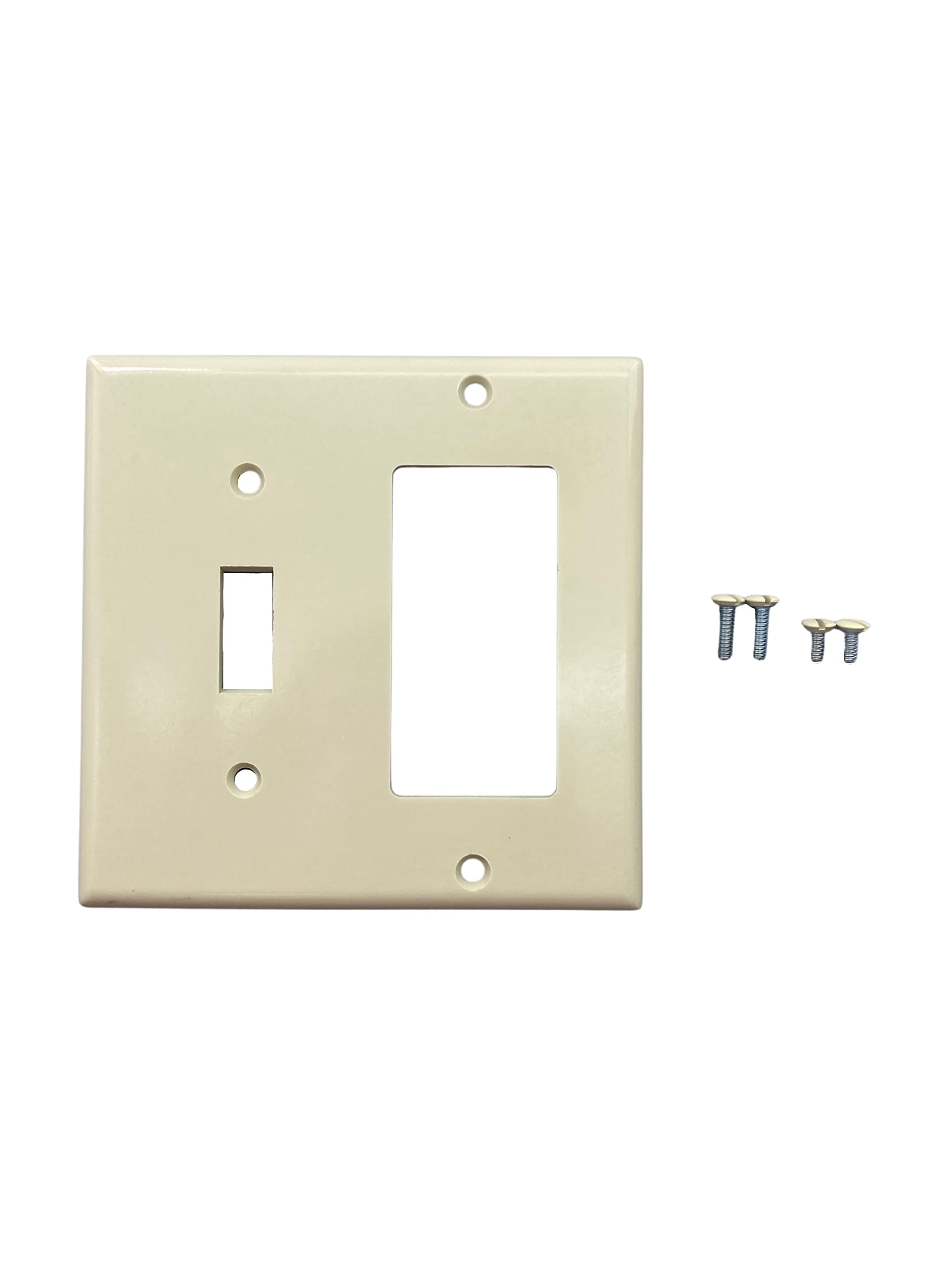 Back. Leviton - 80405-I 2-Gang Combo Wallplate (1 Toggle, 1 Decora/GFCI) - White.