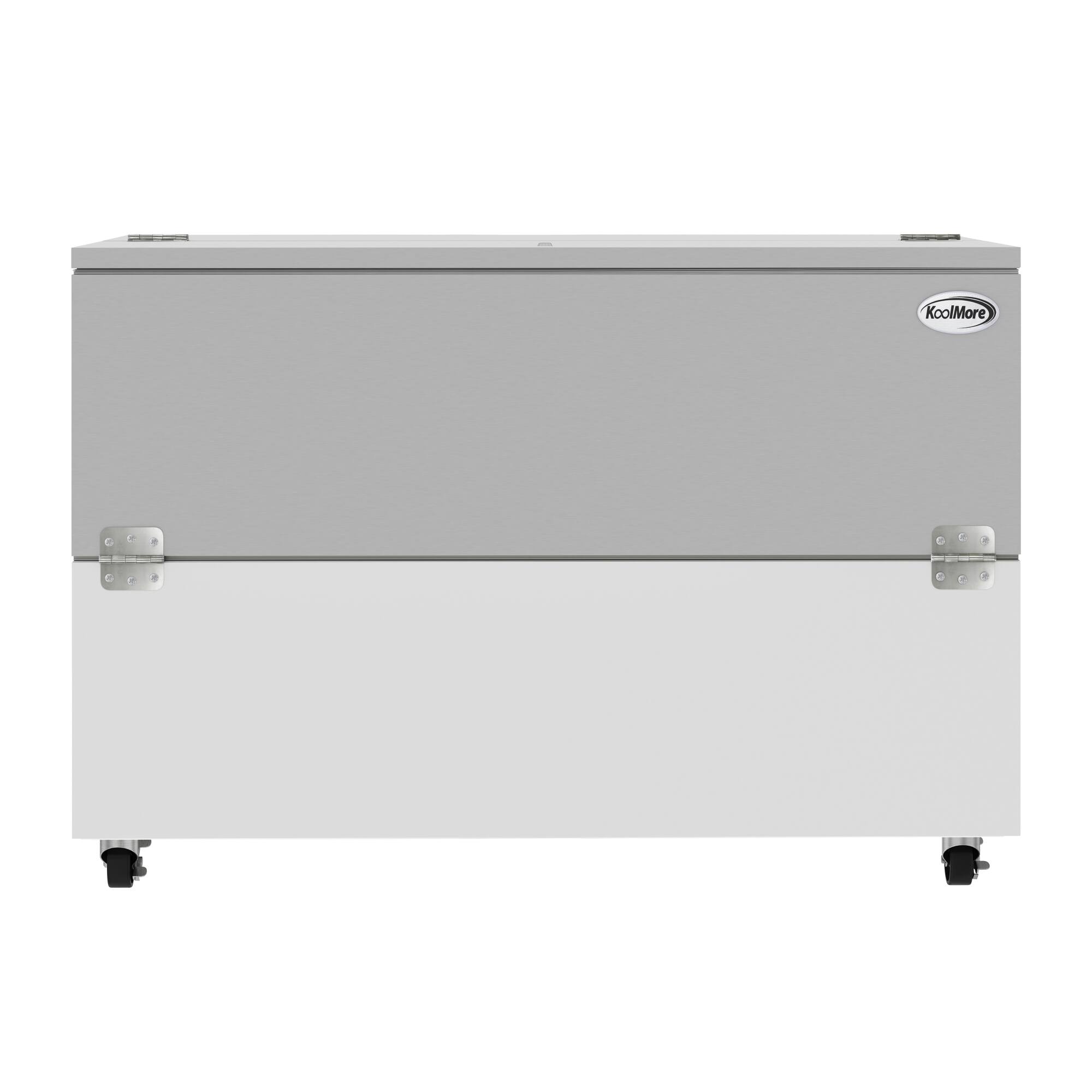 Front. Koolmore - 58 in. Commercial Milk Cooler for School and Cafeteria, 16 Crate Capacity with Heavy Duty Casters - White and Stainless-Steel.
