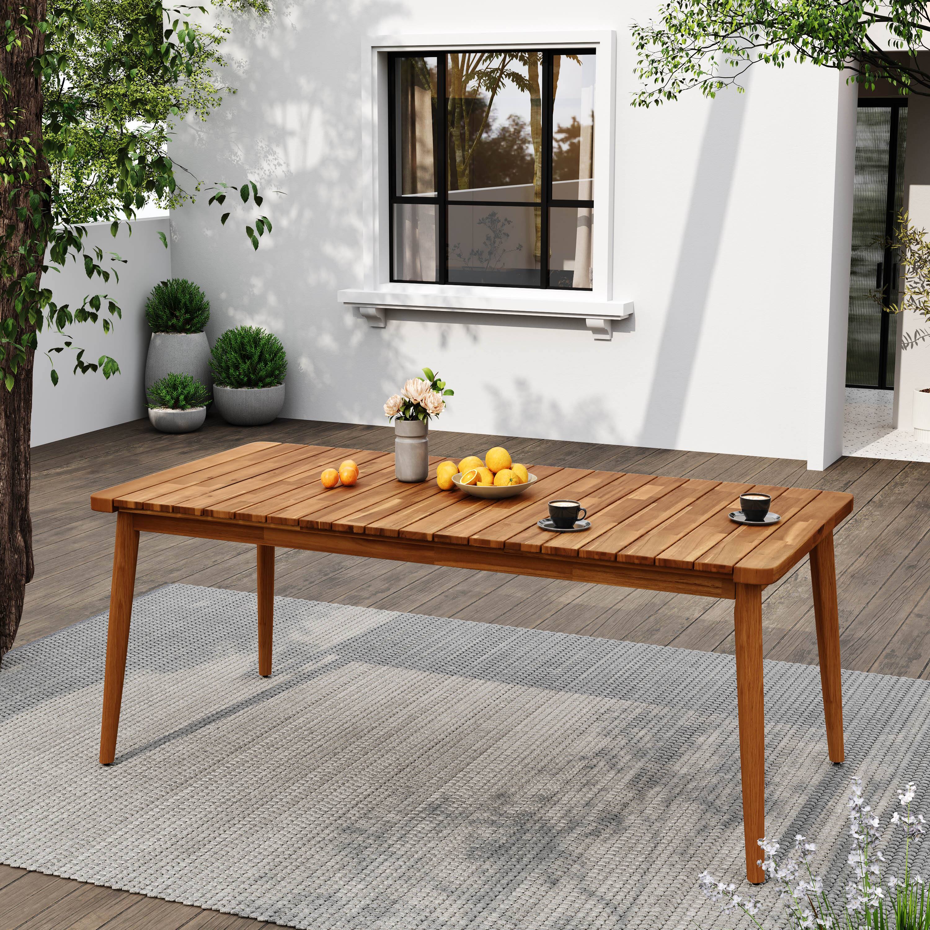 Front. APRILSOUL - Acacia Wood Dining Table 8Person Outdoor Table Farmhouse Furniture for Patio Garden Backyard Teak 180LBS Weight Capacity - Teak.