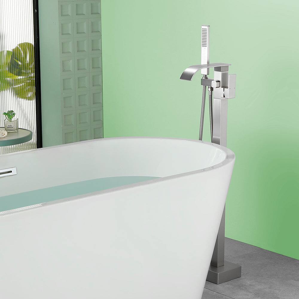 Alt View 1. Boyel Living - Brushed Bathtub Faucet Dual Function 360 Degrees Rotatable 1.5m SUS304 Hose Independent Handles - Brushed Nickel.