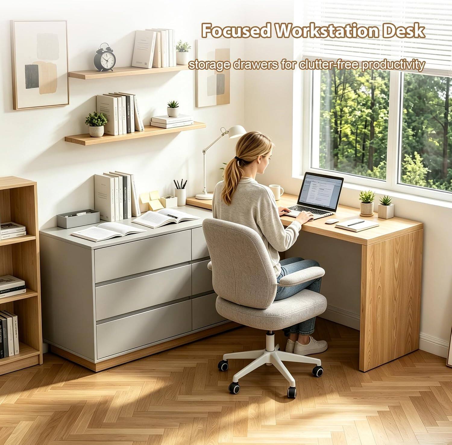 Focused Workstation Desk  
storage drawers for clutter-free productivity