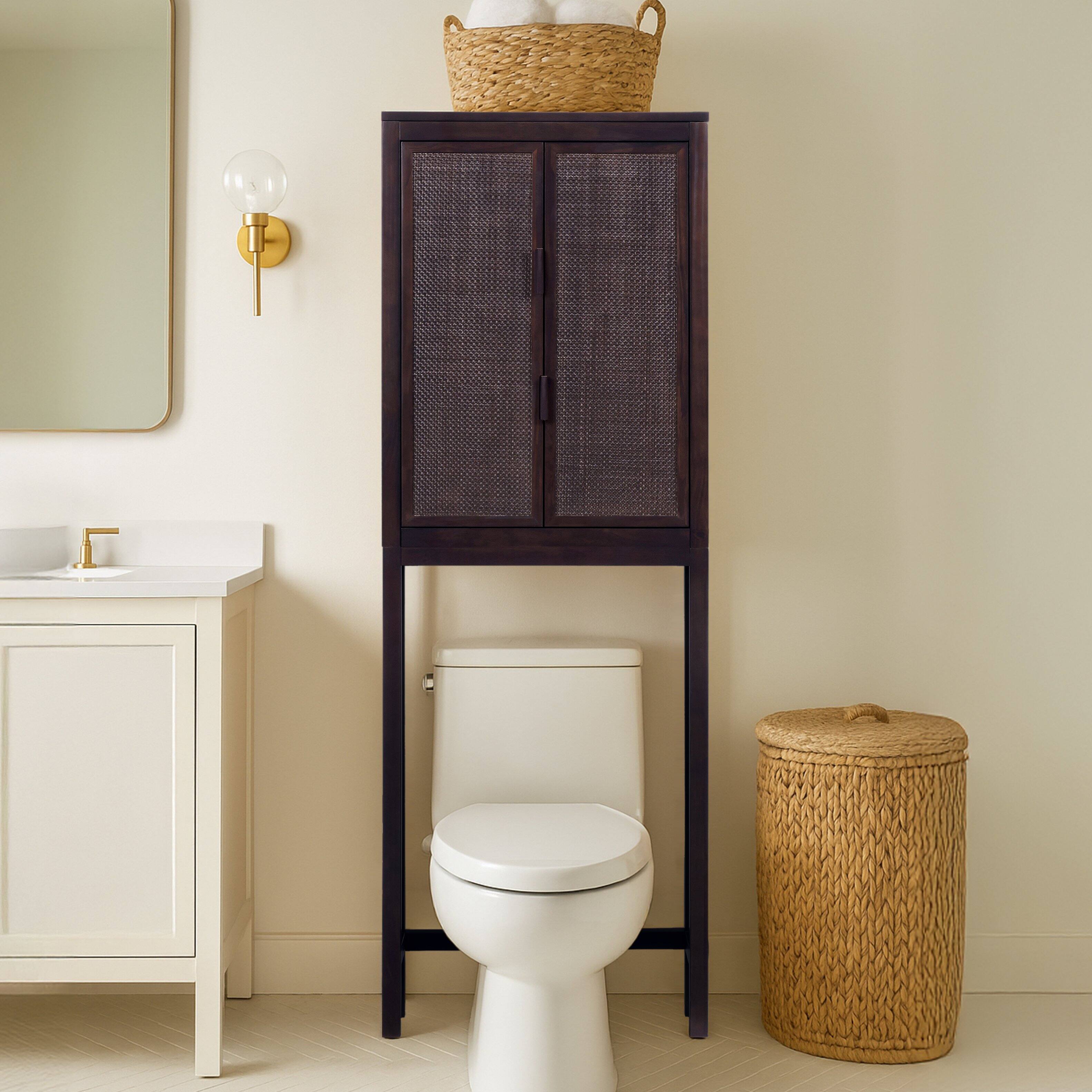 Alt View 3. Teamson Home - Hatteras Over the Toilet Cabinet with Rattan Inlay Doors and Sturdy Shelves - Black.