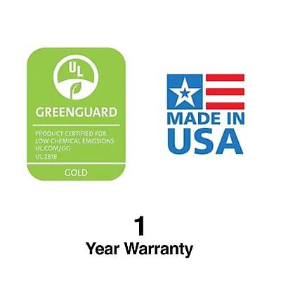 UL GREENGUARD PRODUCT CERTIFIED FOR LOW CHEMICAL EMISSIONS  
UL COM/GG UL 2818 GOLD  
MADE IN USA  
1 Year Warranty