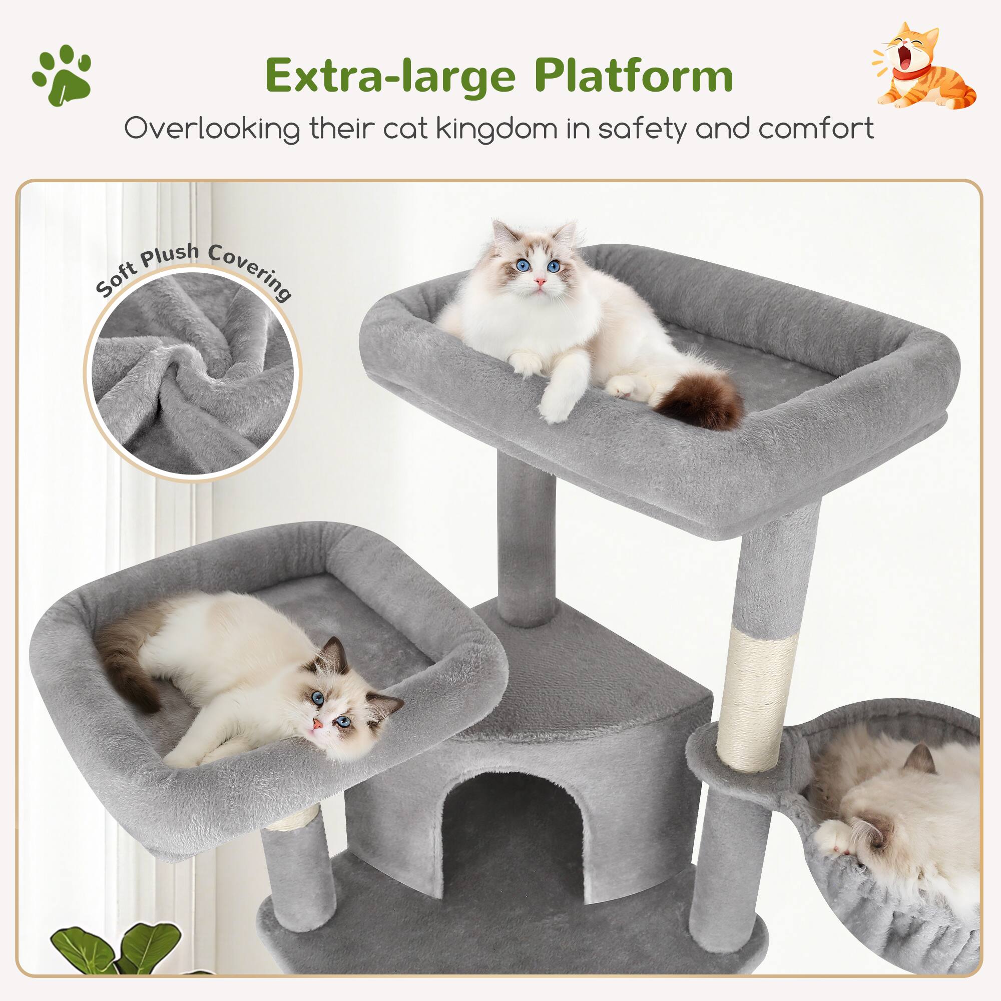Globlazer 76 Inch Cat Tree for 2 3 Large Cats, Light Grey Gray - Best Buy