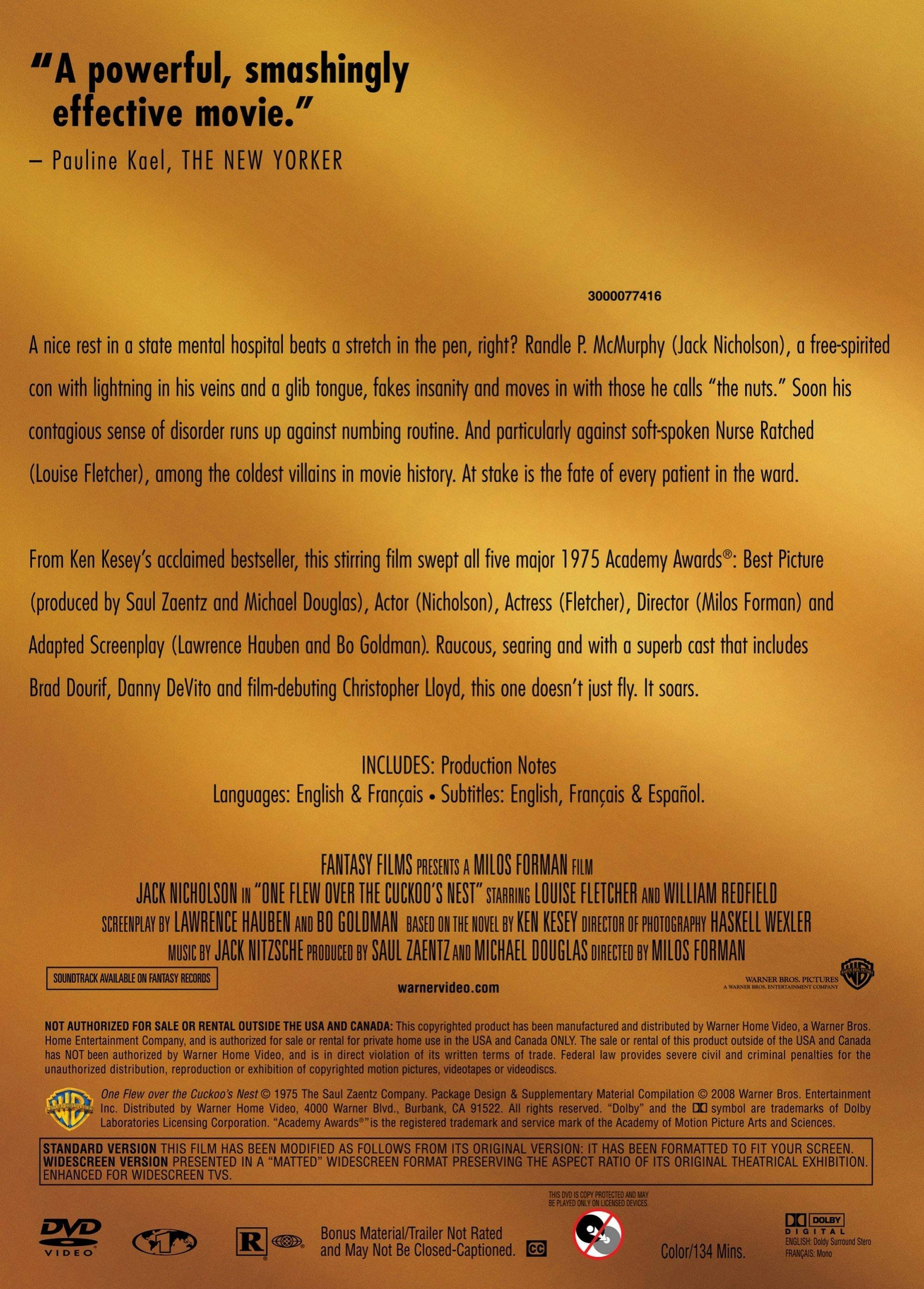 Angle. One Flew Over the Cuckoo's Nest (DVD New Packaging) [DVD].