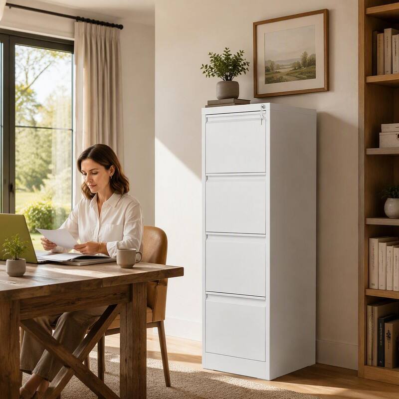 Left. RYHNUYNE - Narrow Metal Vertical File Cabinet with Lock 4 Drawer Fits A4 Legal and Letter Size for Home Office.