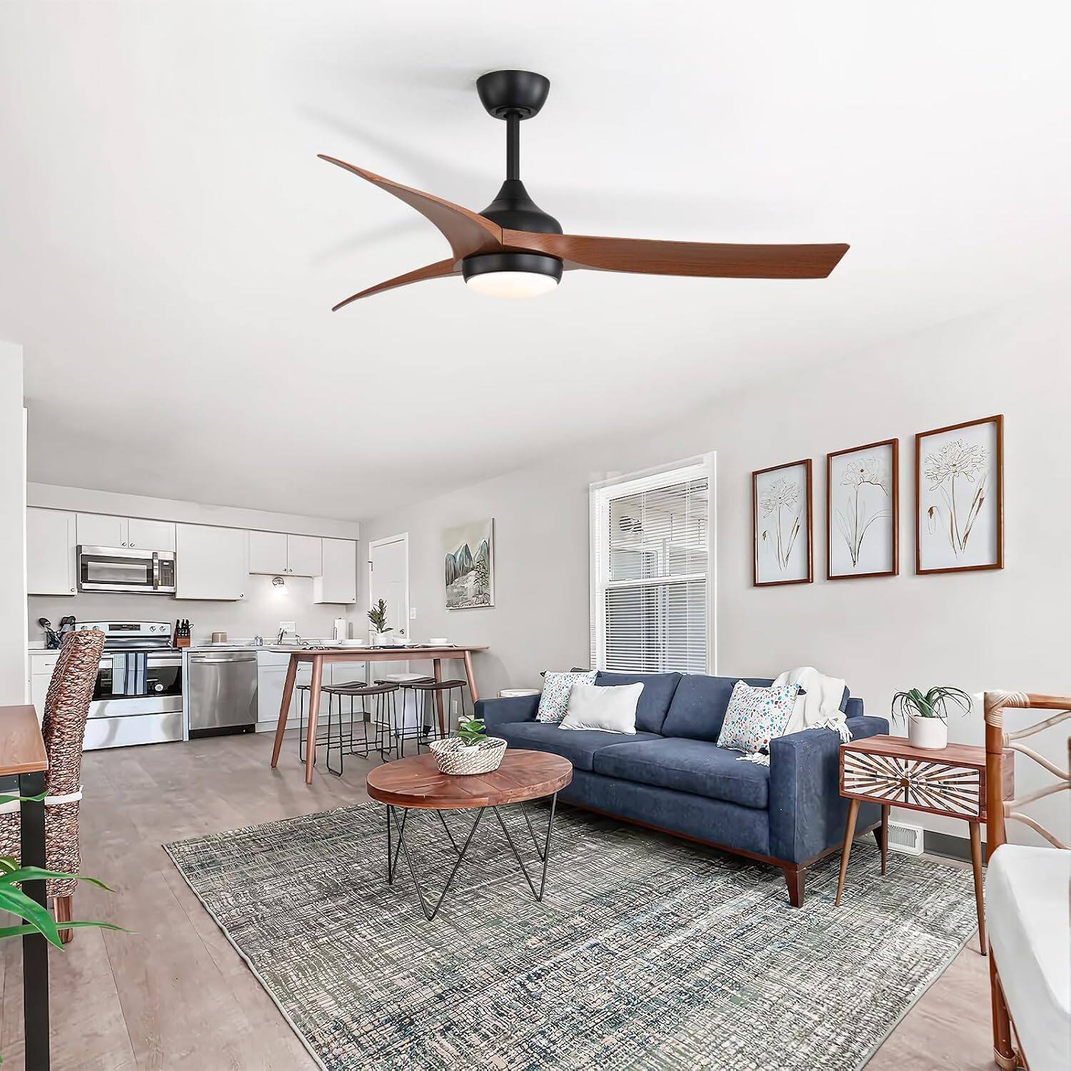 Alt View 4. Sofucor - 52'' Smart Ceiling Fan In/Outdoor Ceiling Fans with Light and Remote/Alexa/App/Google High Airflow ABS Blades Reversible - Black - Brown.