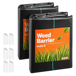VEVOR - Weed Barrier Fabric Heavy Duty, 2 Packs 4x50FT 3.2oz Weed Blocker Fabric, Woven Landscape Fabrics, Garden Fabrics Weeds - Black