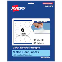 Avery - Matte Hexagon Labels, 2-1/2" x 2-57/64", 60 Total - Clear