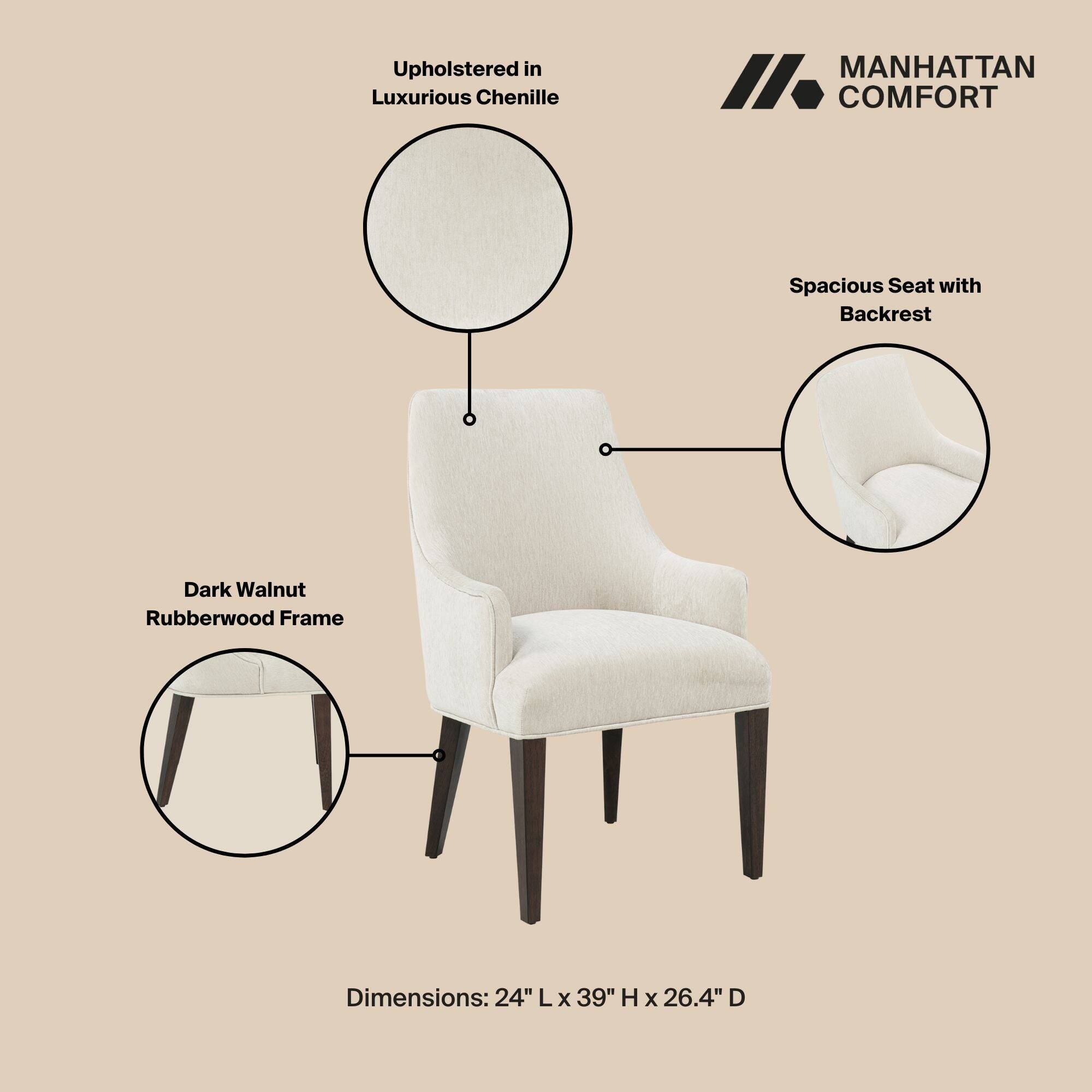 Manhattan Comfort Beever Modern Wood Chenille Dining Chair with Arms ...