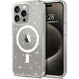Entronix - Magnetic Glitter Case for iPhone 16 Pro Max - Durable Hard Back Design - Glitter Clear