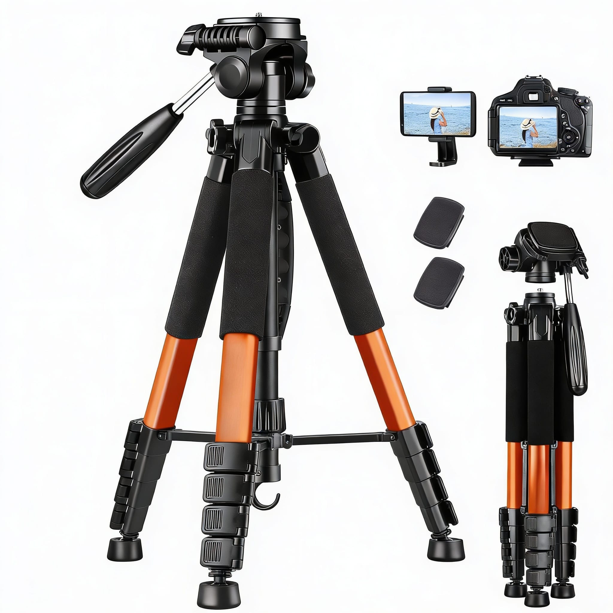 METALTON - Camera Tripod For And Phone Aluminum Professional Stand With Carry Bag Holder Compatible Dslr Spotting Scop - Orange