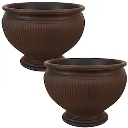 Sunnydaze - 16 in Elizabeth Ribbed Urn Polyresin Planter - Set of 2 - Rust