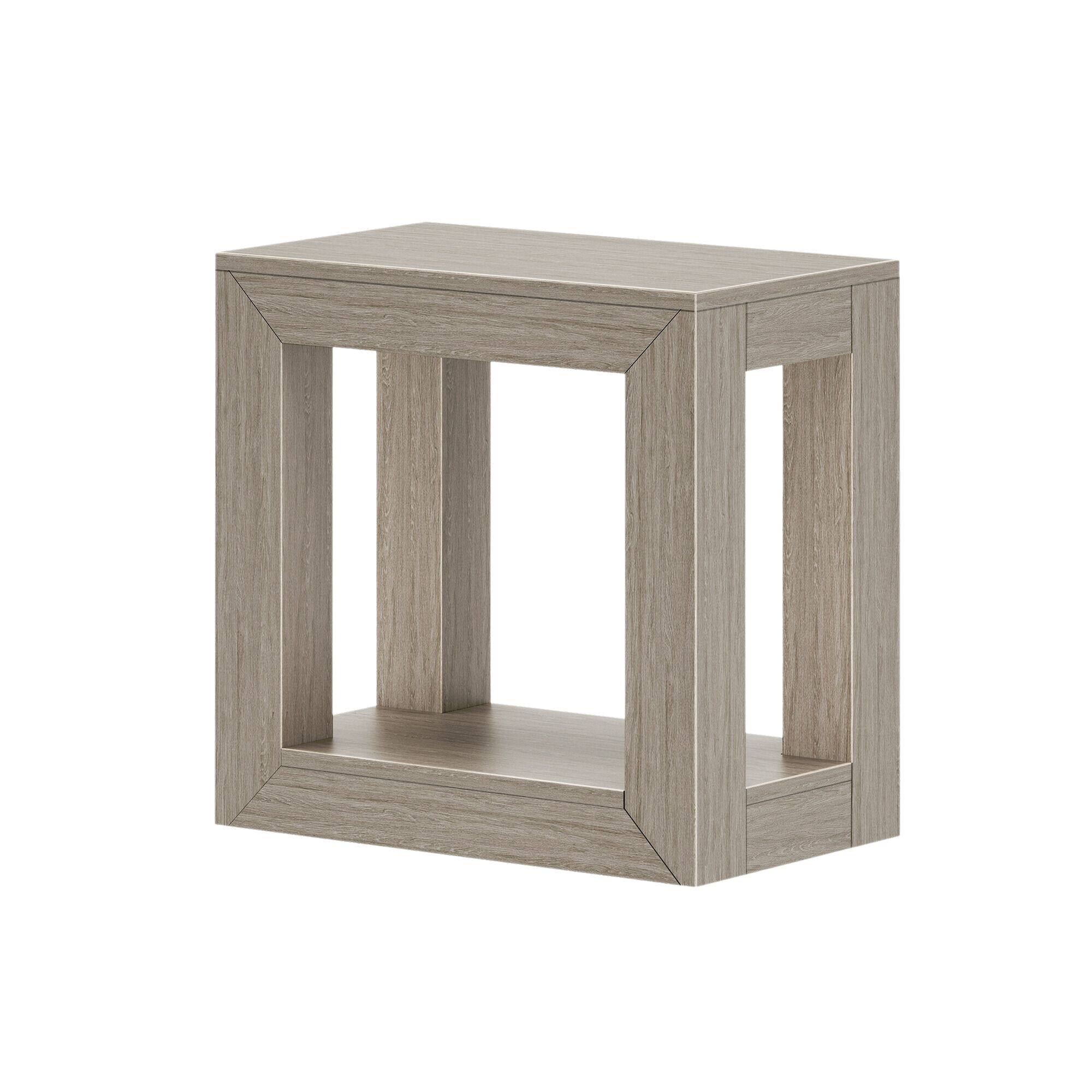 Alt View 2. Plank+Beam - Modern Rectangular Side Table with Shelf (24in x 15in / 630mm x 375mm), Seashell Wirebrush - Seashell Wirebrush.