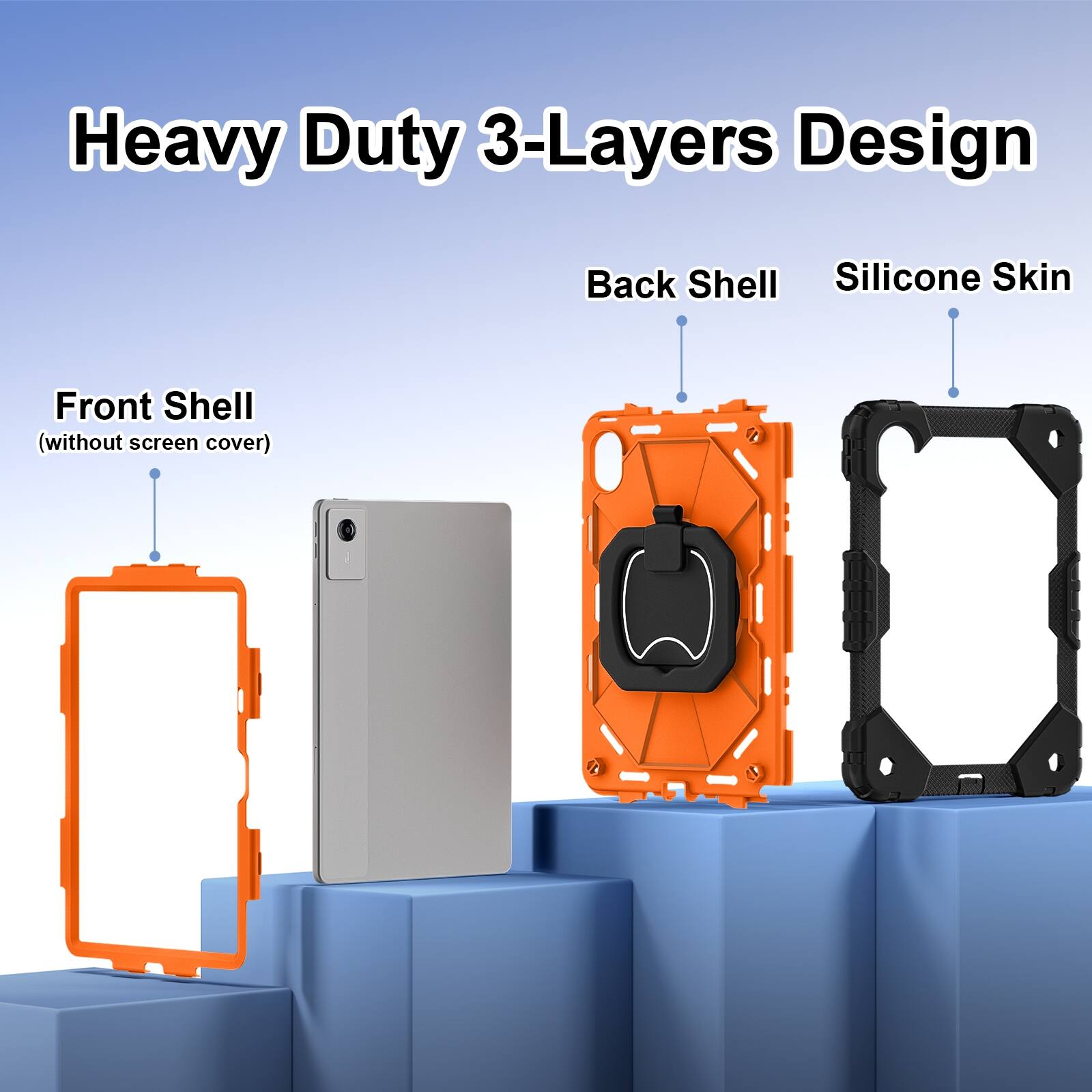 Heavy Duty 3-Layers Design  
Back Shell Silicone Skin  
Front Shell (without screen cover)
