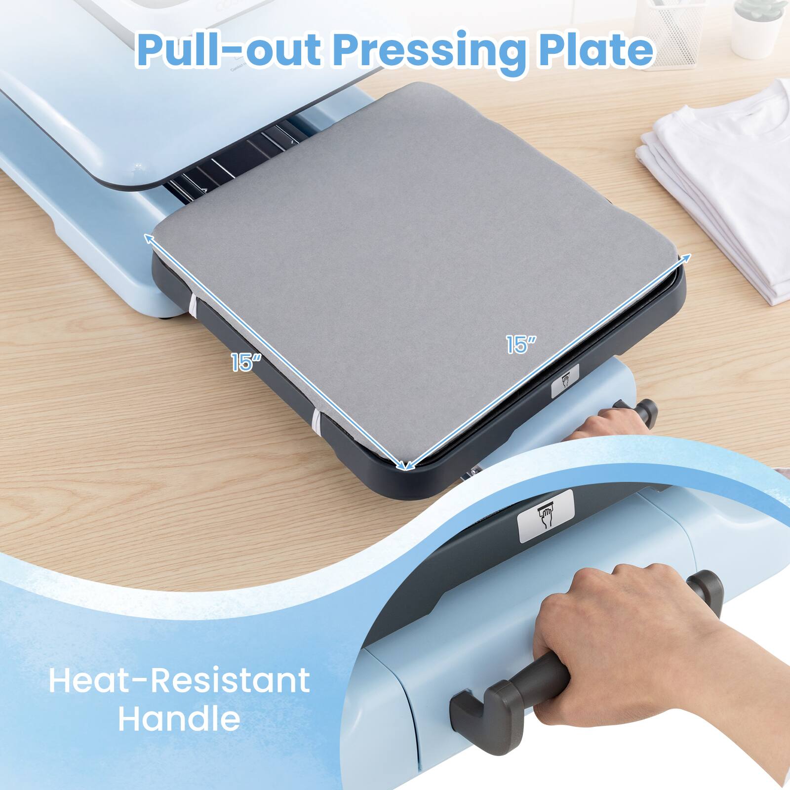 Pull-out Pressing Plate 15" x 15" with Heat-Resistant Handle