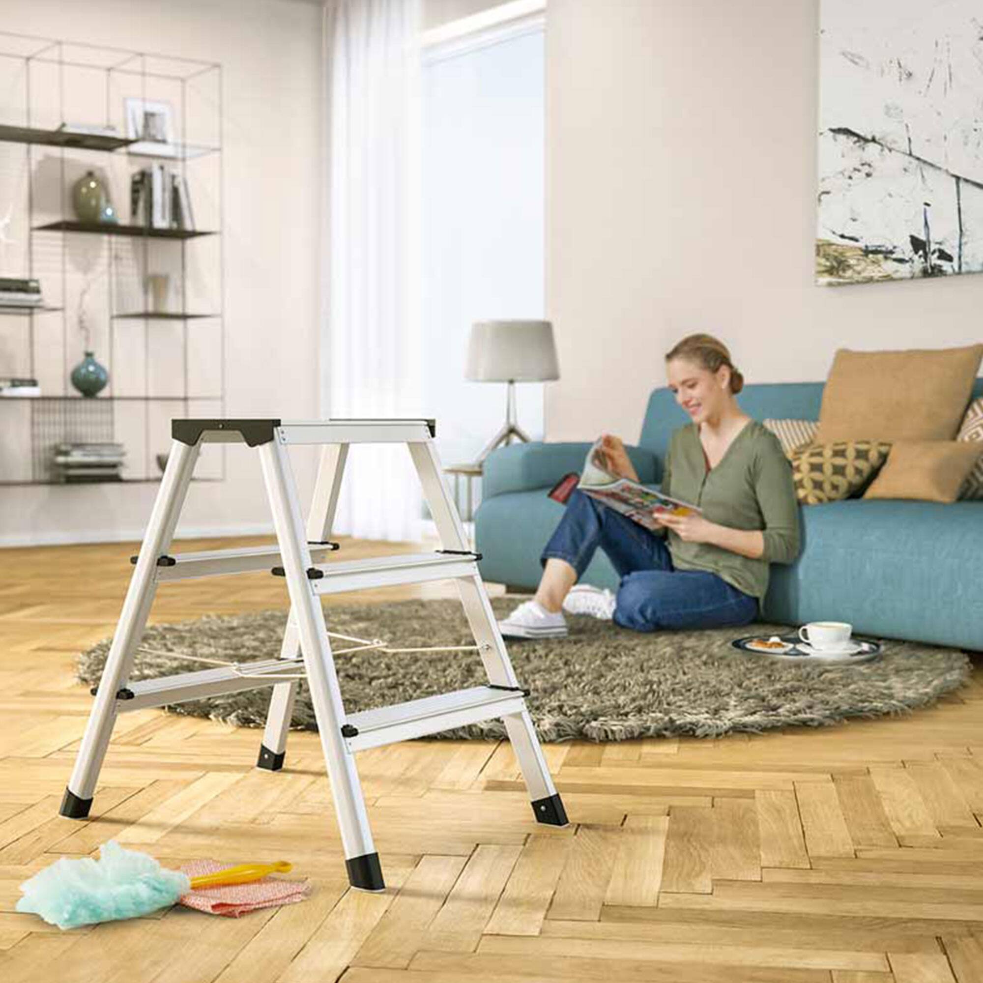 Alt View 4. Hailo - Hailo Folding Step Stool, 2-Sided 3 Step Ladder for Garage, Home & Kitchen, D60 - Metal & Black.