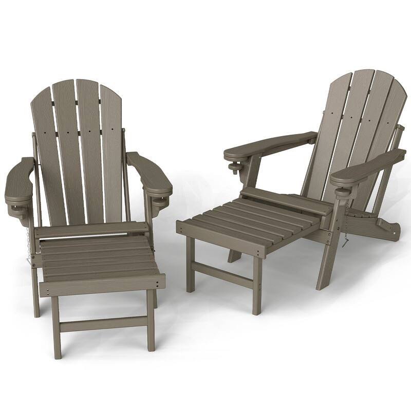 Front. FODINGHILL - Adirondack Chair with Ottoman Set of 2, All Weather Fire Pit Chair - Wood.