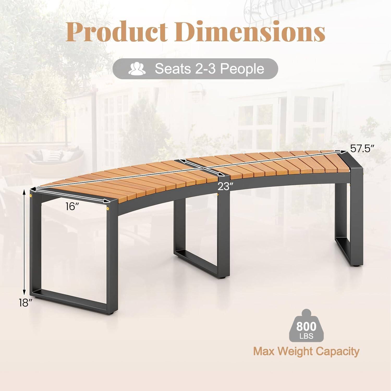 Product Dimensions  
Seats 2-3 People  
57.5" x 23" x 16" x 18"  
800 LBS Max Weight Capacity