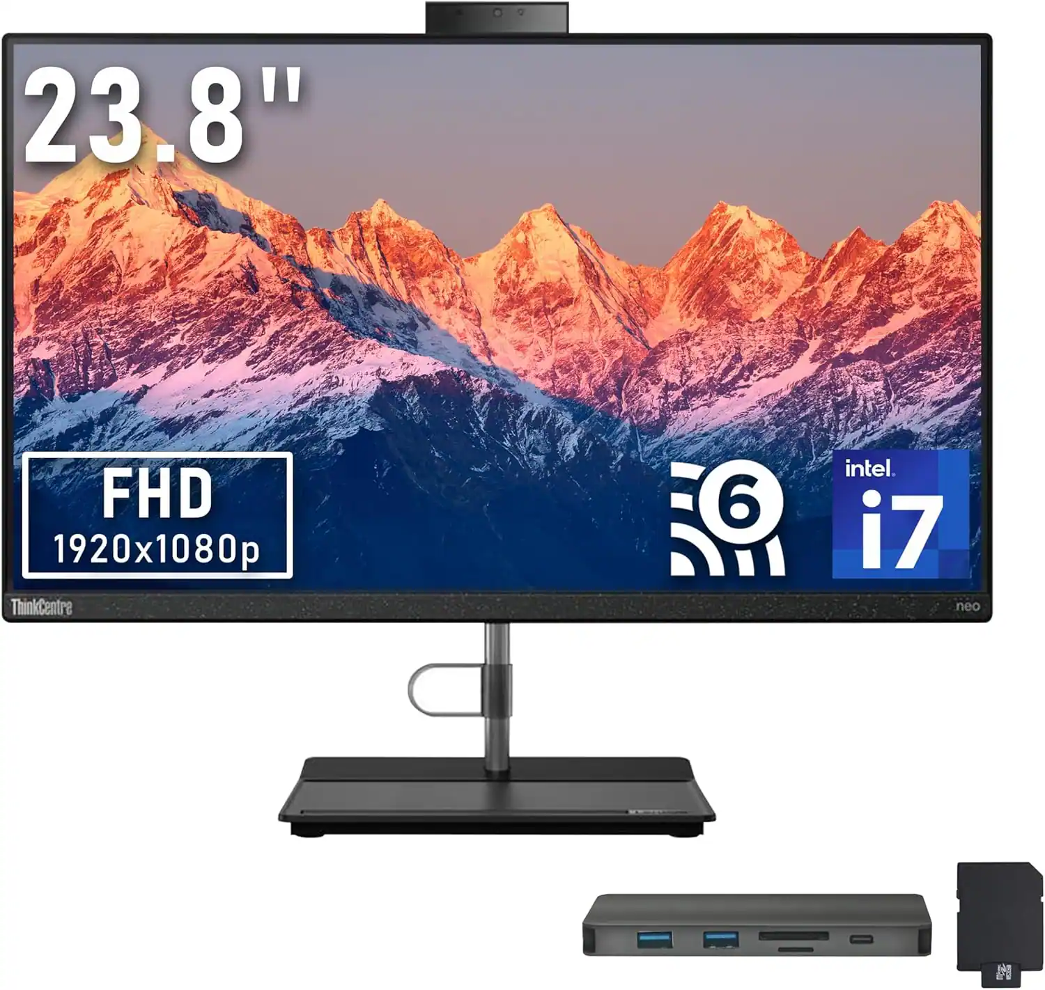 Lenovo - ThinkCentre Neo 30A 23.8" All-in-One Desktop,Intel i7-13620H,64GB DDR5,2TB SSD+288GB Dock Set,Win 11 Pro - Black
