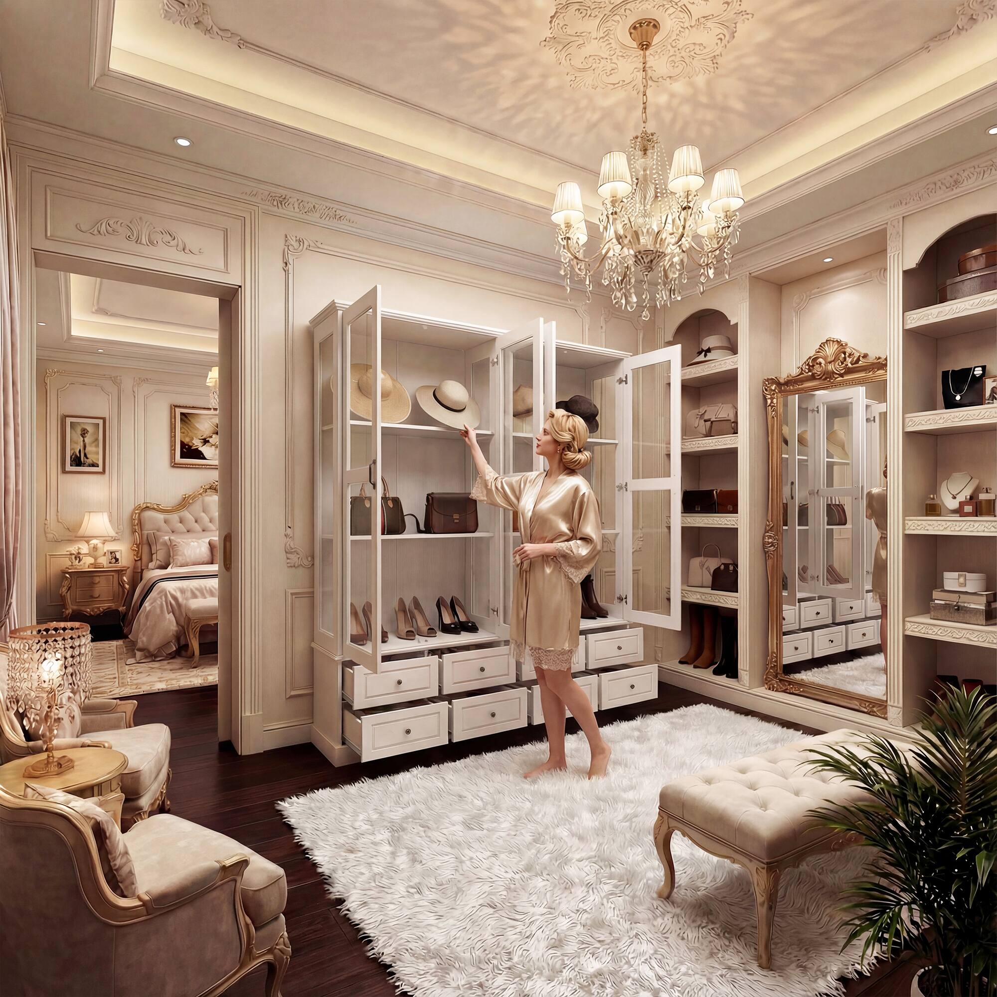 Left. Famapy - French Style Glass Display Cabinet with Storage Drawers and Anti-Tip Design.