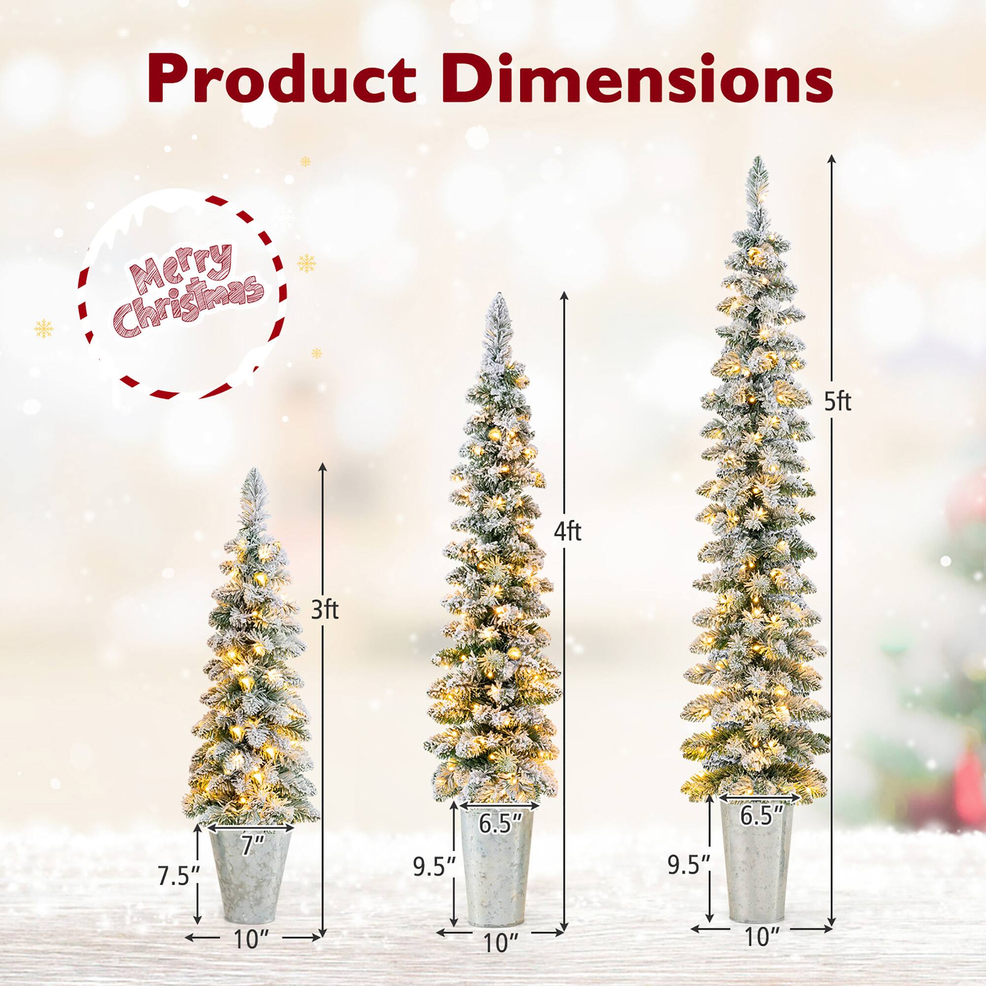 Product Dimensions

Merry Christmas

- 3ft: 7.5" x 10"
- 4ft: 6.5" x 10"
- 5ft: 6.5" x 10"