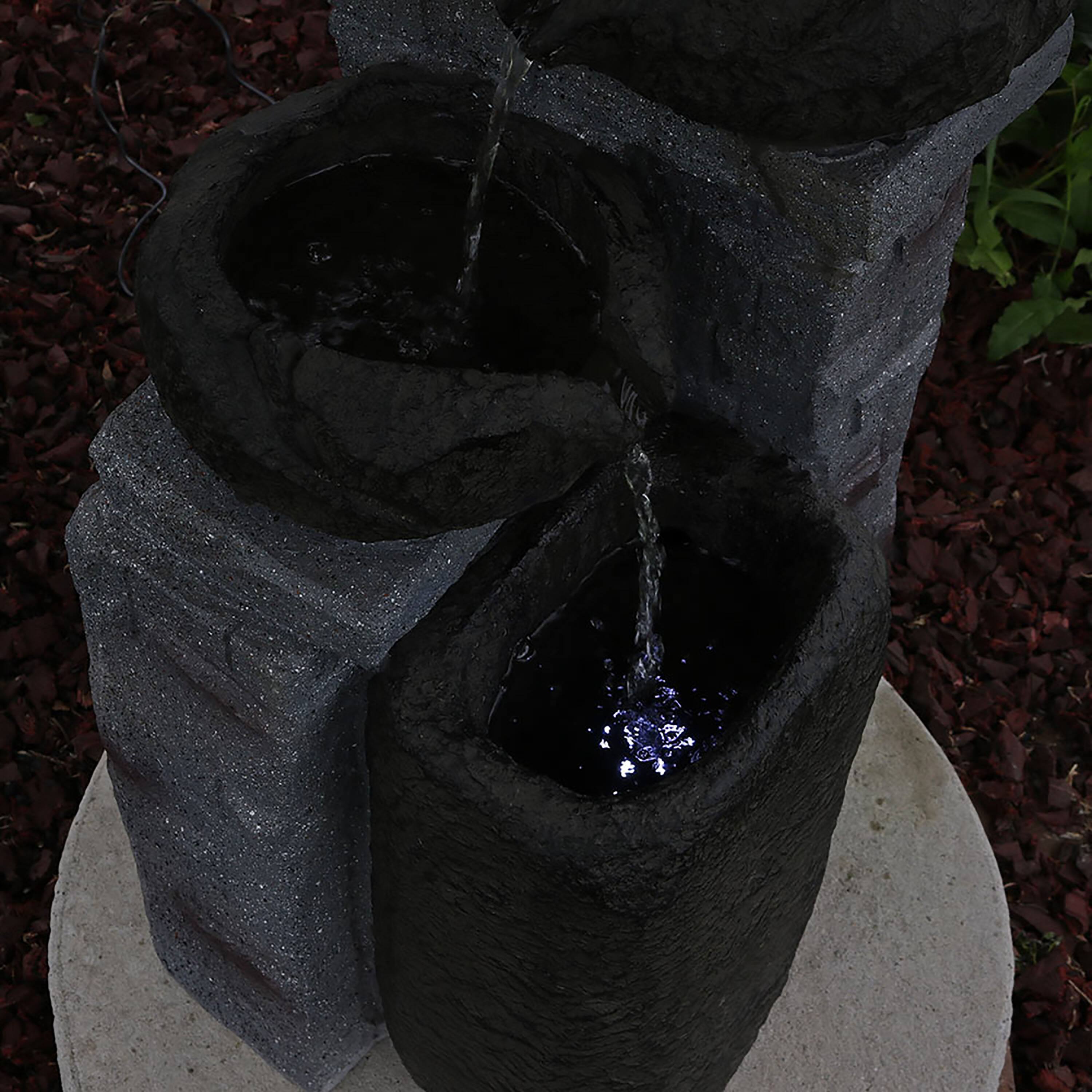 Alt View 5. Sunnydaze - Cascading Stone Bowl Solar Water Fountain with LED Lights - 27 in - Brown.