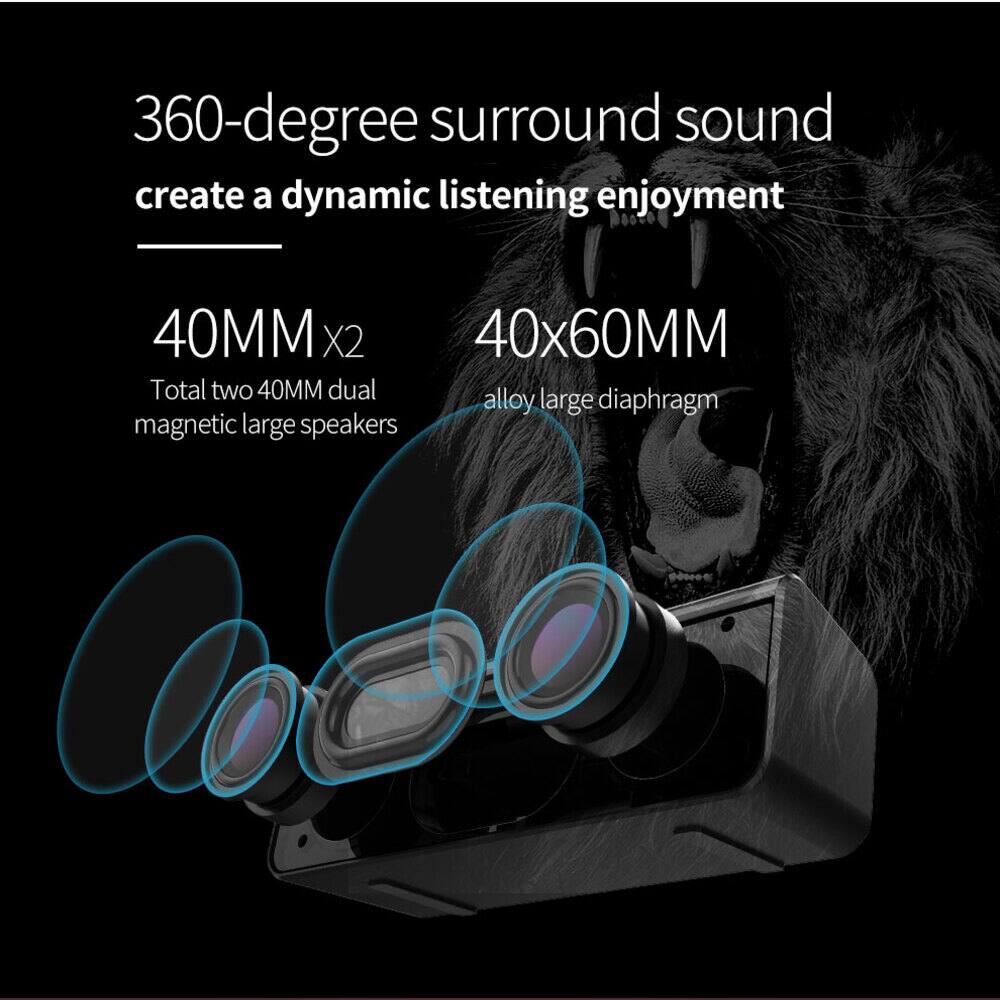 360-degree surround sound  
create a dynamic listening enjoyment  

40MM x2  
Total two 40MM dual magnetic large speakers  

40x60MM  
alloy large diaphragm