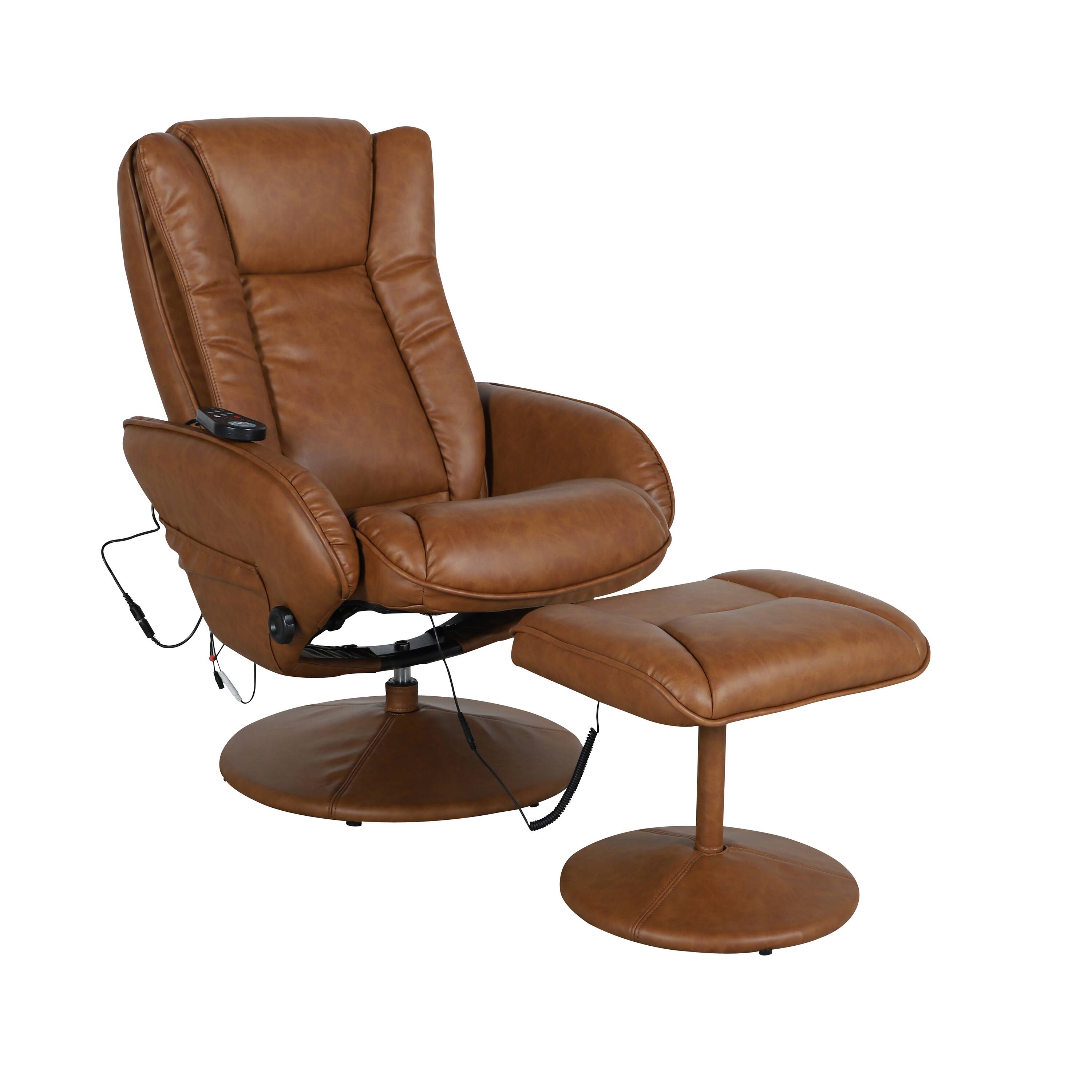 Emma + Oliver - Massaging Multi-Position Plush Recliner with Side Pocket and Ottoman - Brown