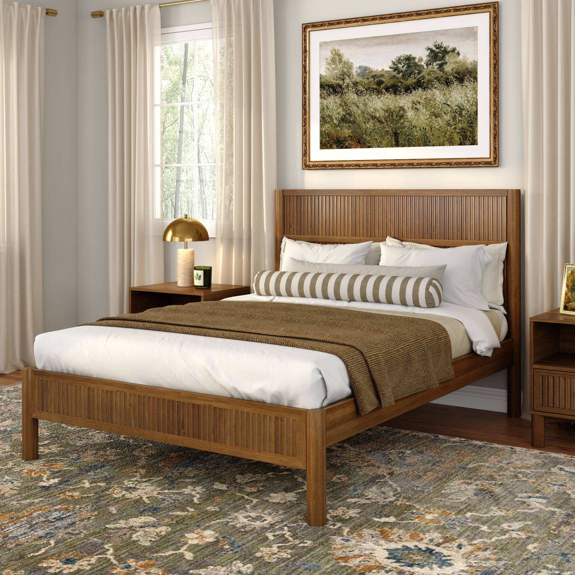 Plank+Beam - Sera Fluted Queen Bed, Pecan - Pecan