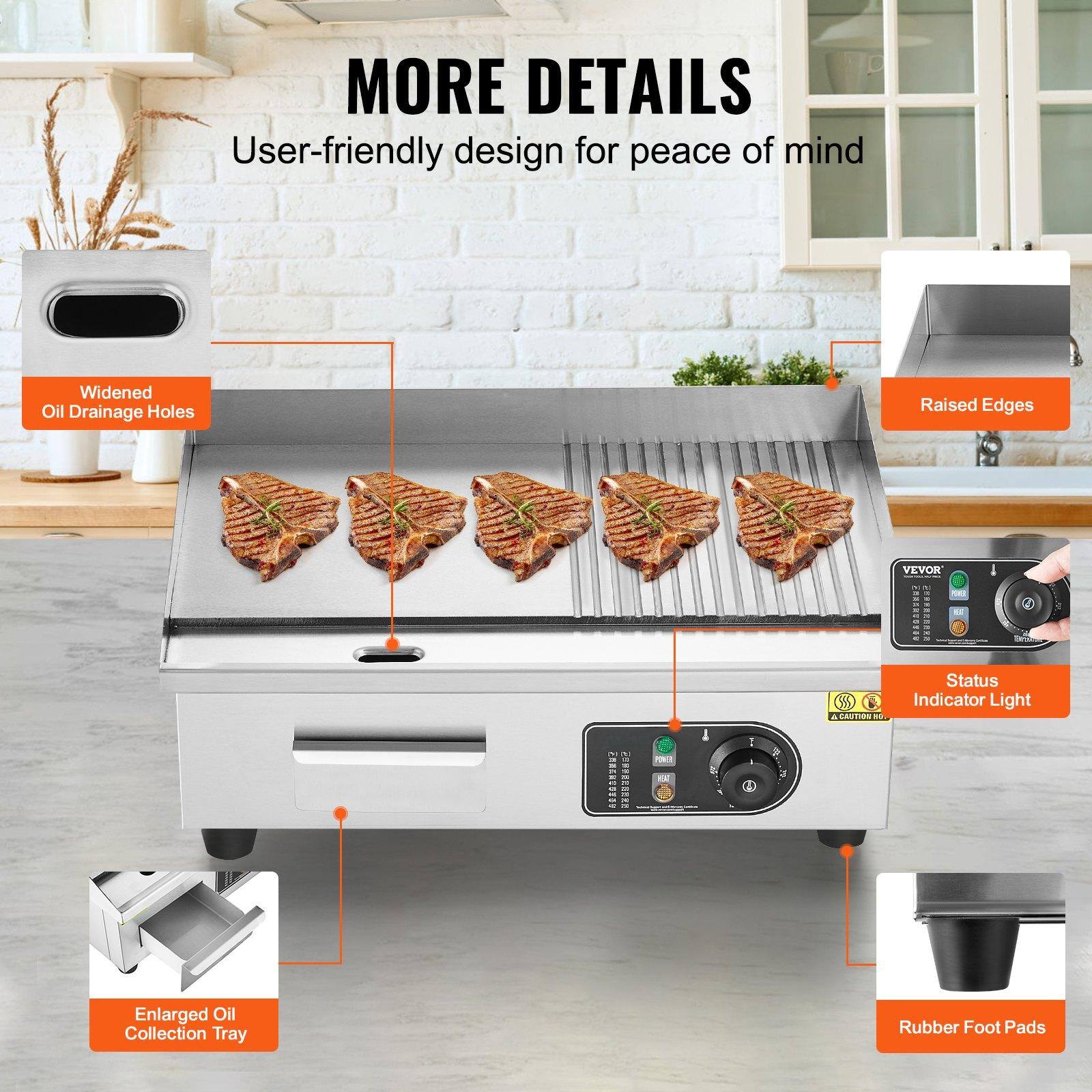 MORE DETAILS  
User-friendly design for peace of mind

- Widened Oil Drainage Holes
- Raised Edges
- Enlarged Oil Collection Tray
- Status Indicator Light
- Rubber Foot Pads
