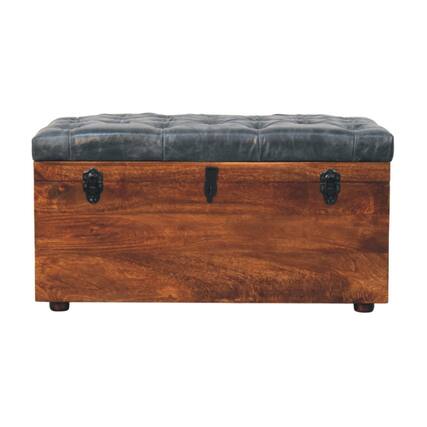 Front. Artisan Furniture - Artisan Furniture Solid Wood Black Buffalo hide leather Storage Trunk, Upholstered, Leather, Black Color - Black.