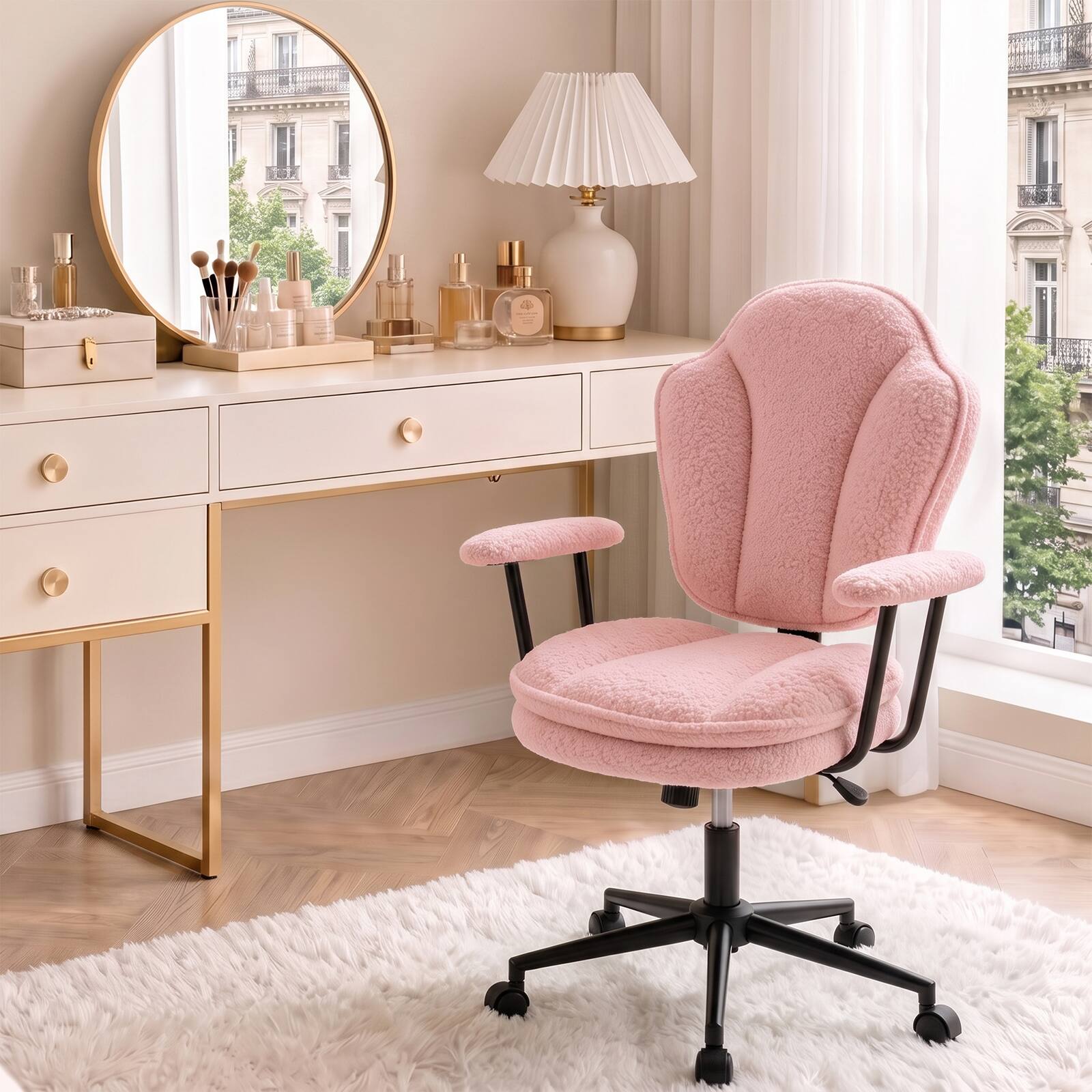 Alt View 3. Pinmoco - Ergonomic Office Chair with Padded Armrests and High Back, Adjustable Swivel Computer Chair for Home Office - Pink.