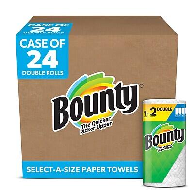 CASE OF 24 DOUBLE ROLLS  
Bounty The Quicker Picker Upper  
SELECT-A-SIZE PAPER TOWELS  

1 = 2 DOUBLE ROLLS