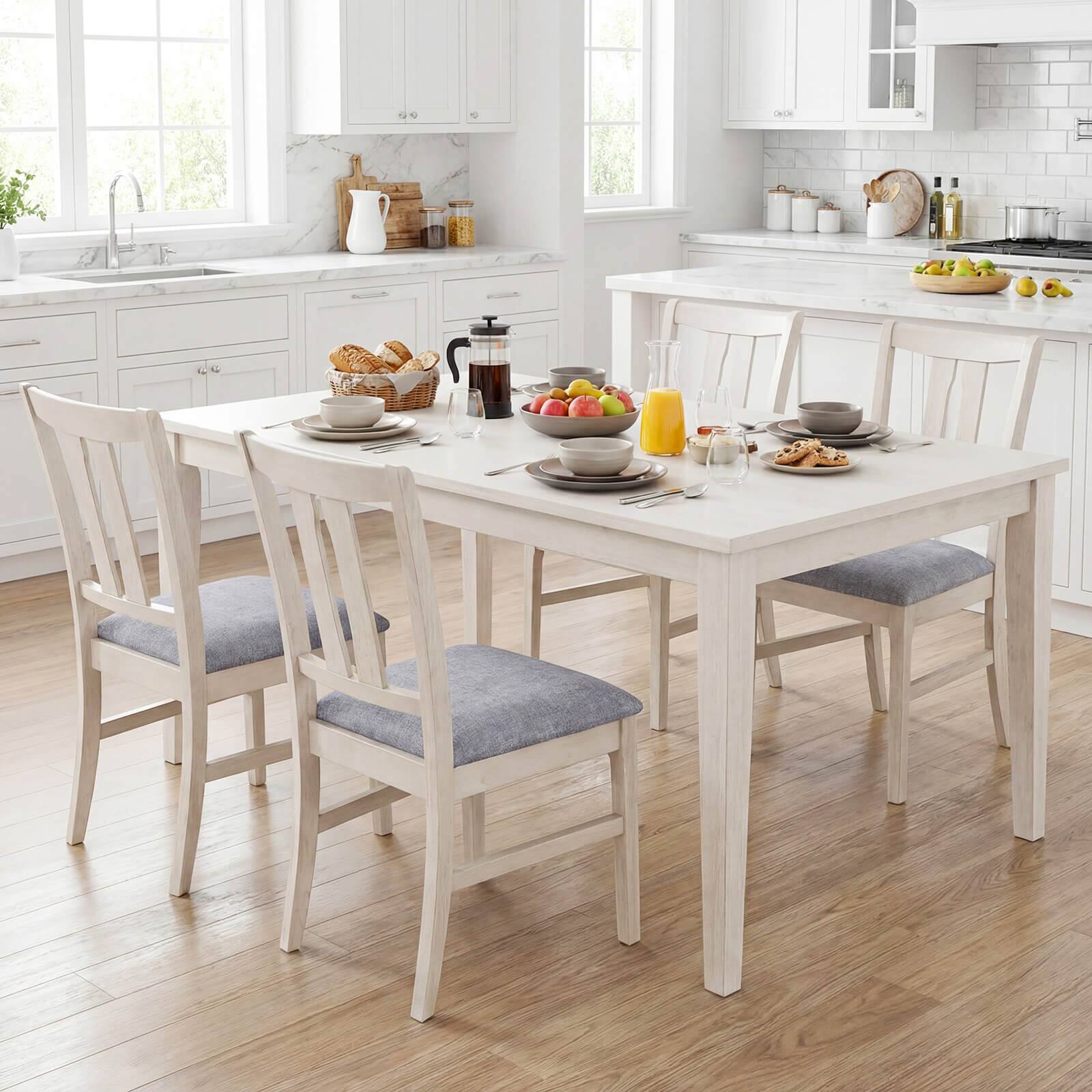 Alt View 4. Costway - Costway 2PCS Wooden Dining Chairs Fabric Upholstered Kitchen Chairs with High Curved Back - Gray + White.