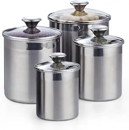 Front. Cooks Standard - Airtight Kitchen S/S Canister Set W/Lid for Coffee, Flour & Sugar Storage ,Pantry Organization Jars - silver.