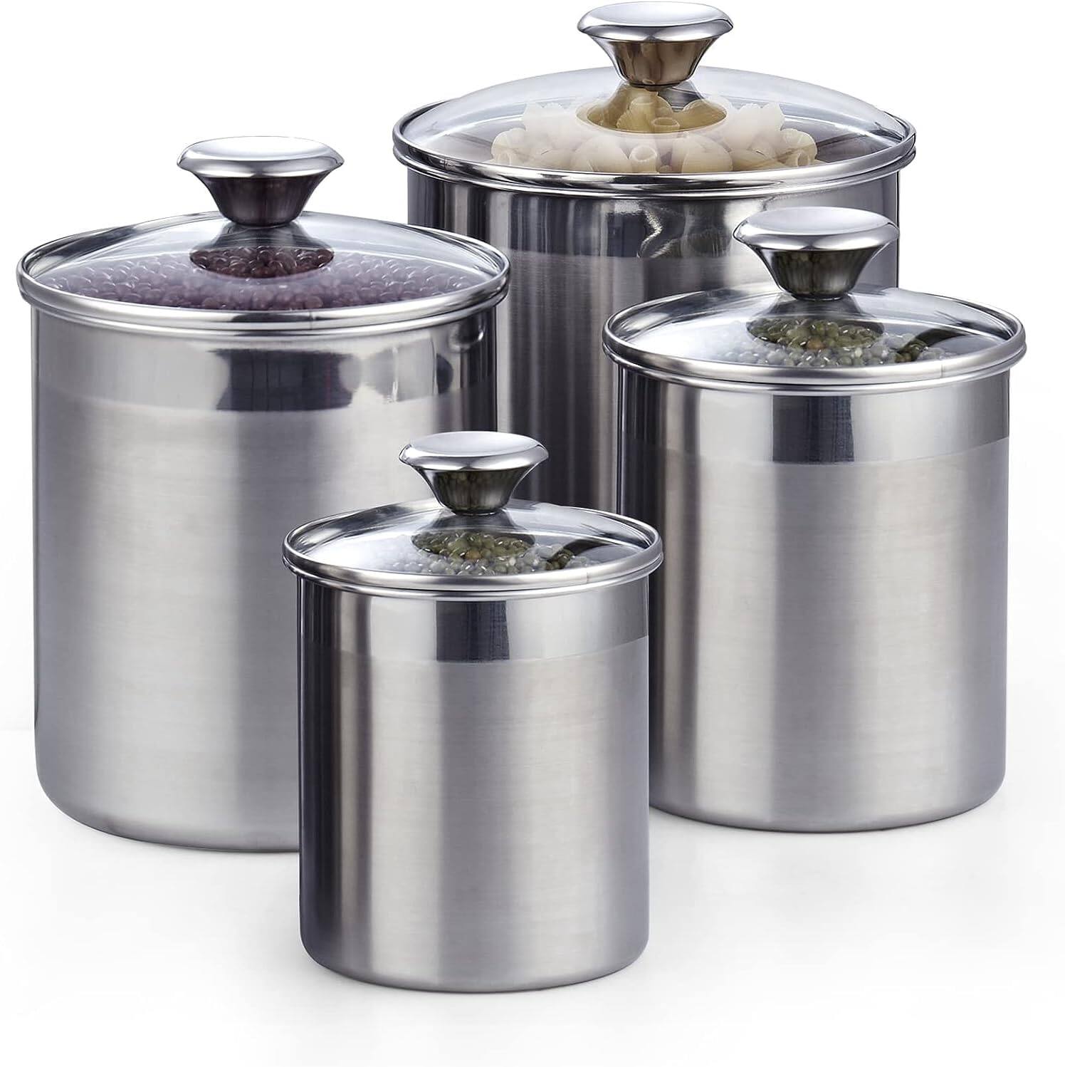 Front. Cooks Standard - Airtight Kitchen S/S Canister Set W/Lid for Coffee, Flour & Sugar Storage ,Pantry Organization Jars - silver.