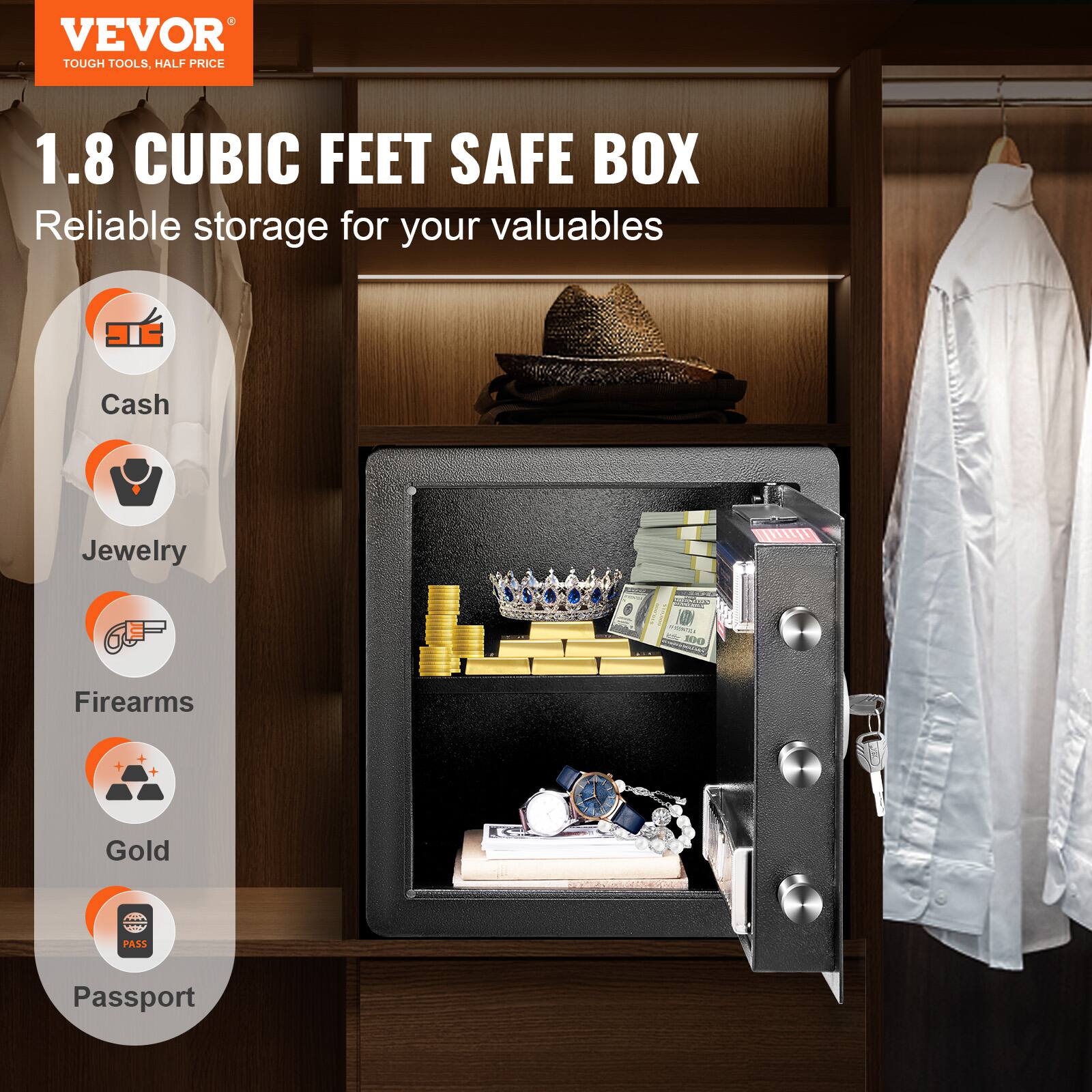 VEVOR TOUGH TOOLS. HALF PRICE 1.8 CUBIC FEET SAFE BOX Reliable storage for your valuables Cash Jewelry - 0 SO Firearms Gold Passport